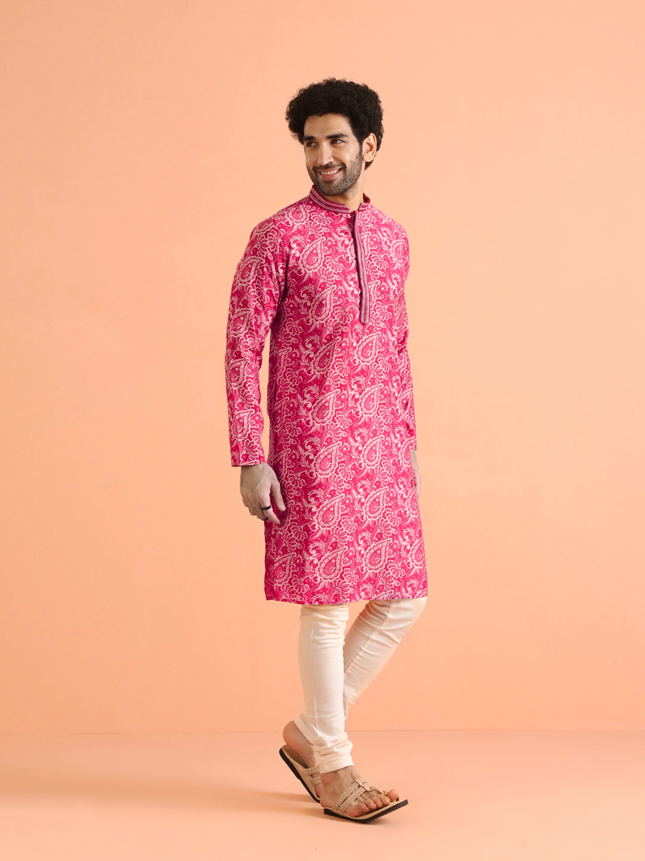 Hot Pink Paisley Kurta Churidar Set - Image 3