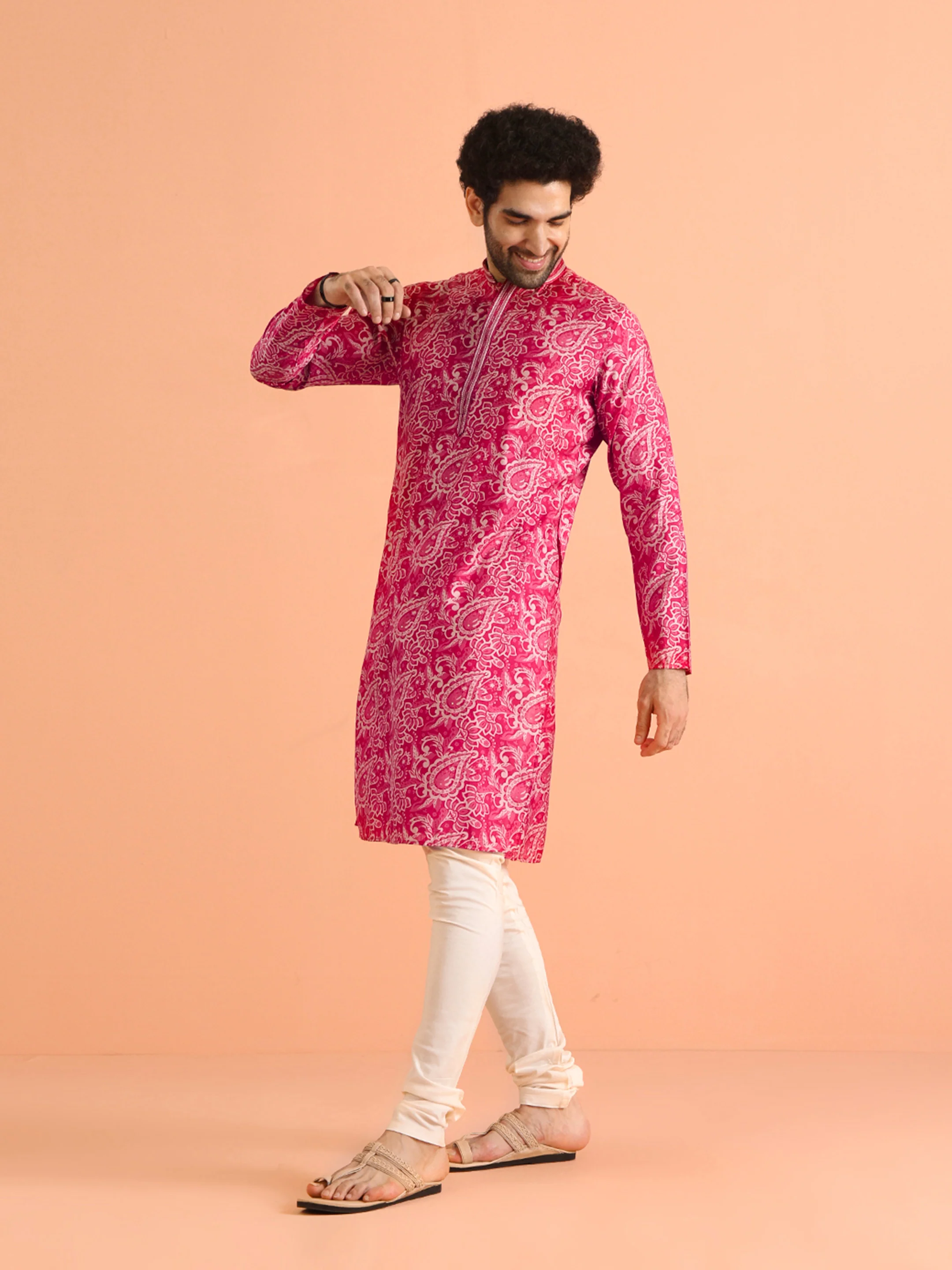 Hot Pink Paisley Kurta Churidar Set - Image 8