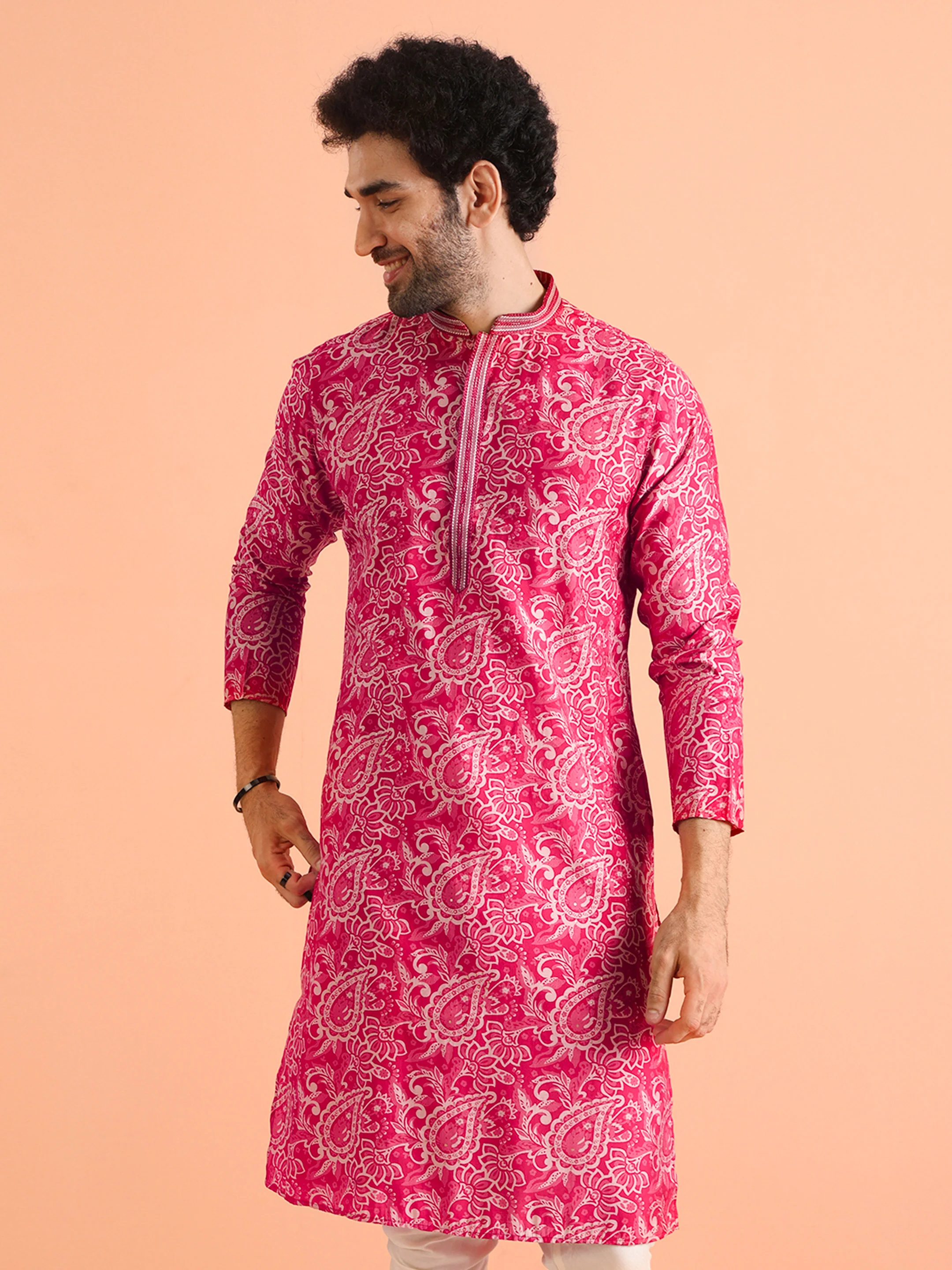 Hot Pink Paisley Kurta Churidar Set - Image 9