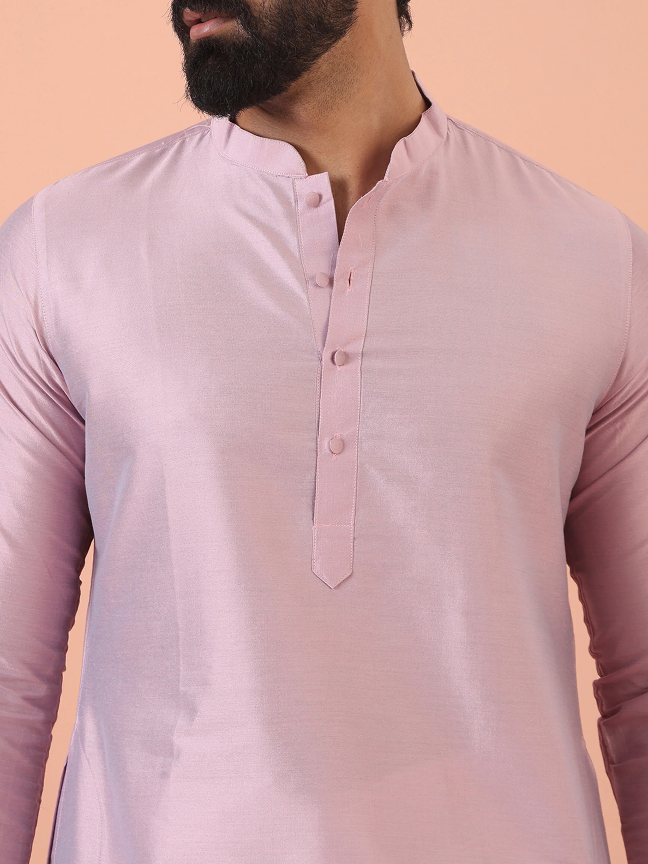 Men Pink Regular Fit Solid Kurta Trouser Set - Image 5