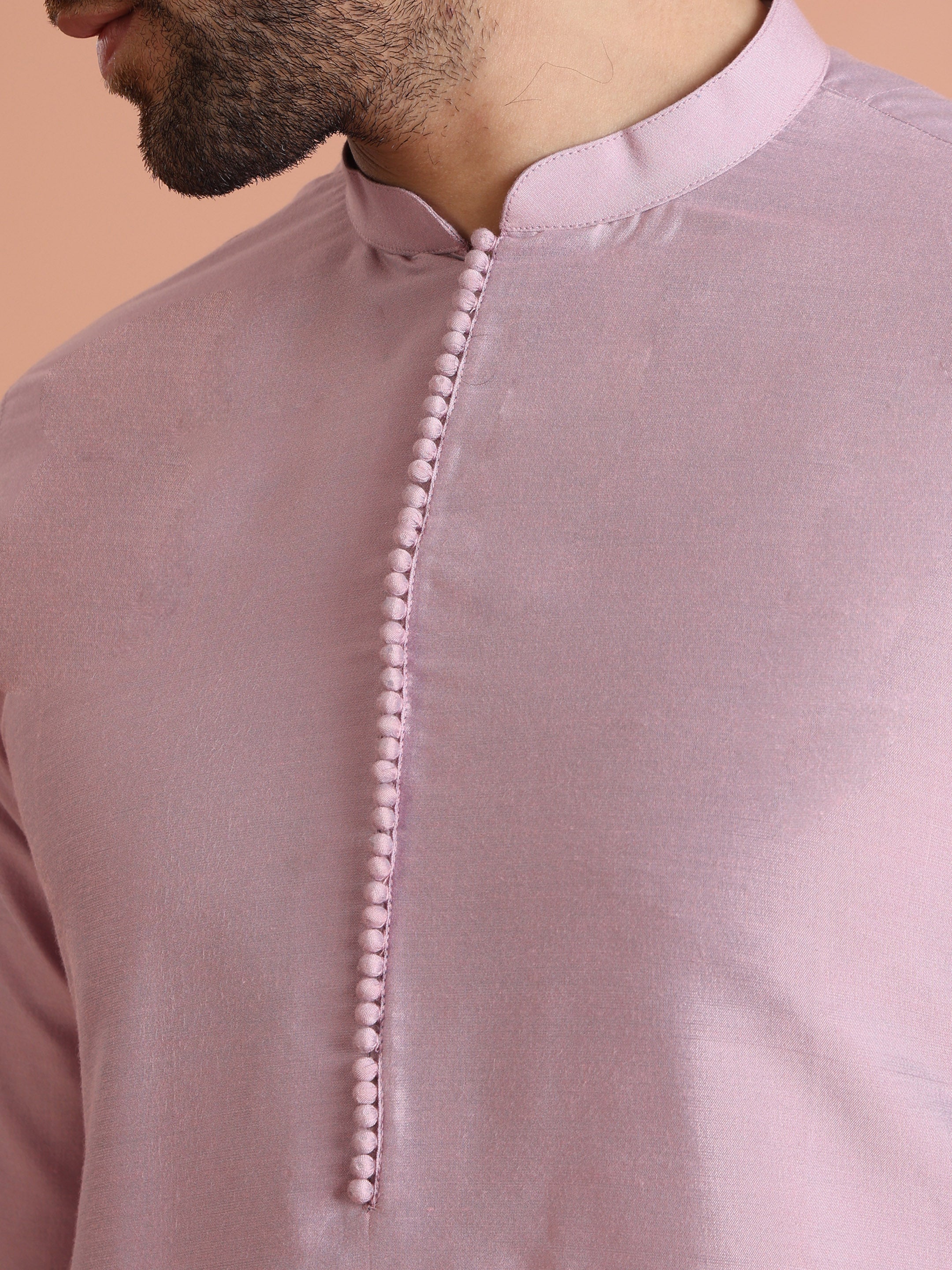 Lavender Silk Blend Solid Mid Kurta Trouser Set - Image 5