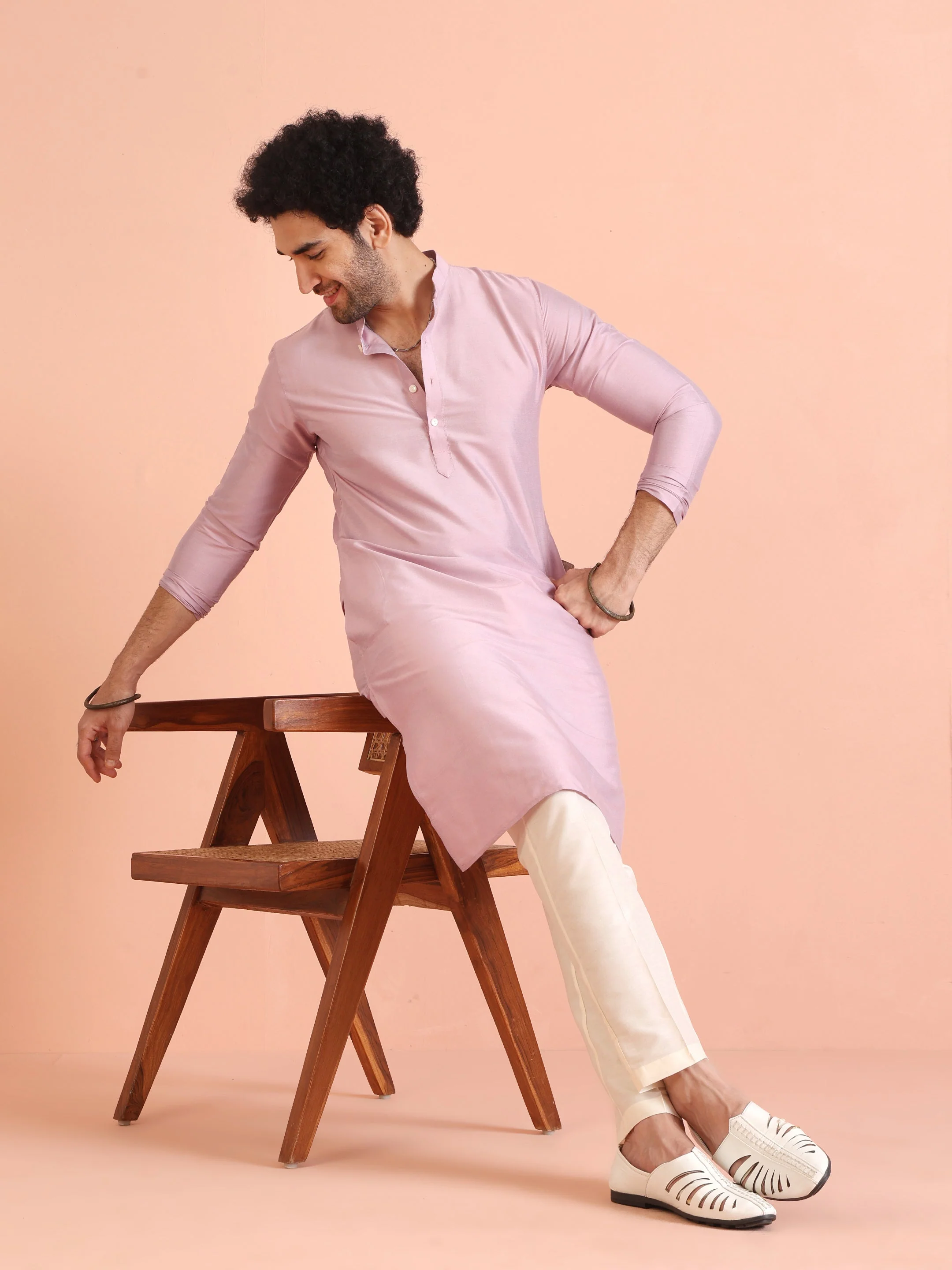 Light Pink Cotton Silk Kurta Trouser Set â€“ Solid Ethnic Outfit â€“ Festive Minimal Wear - Image 10