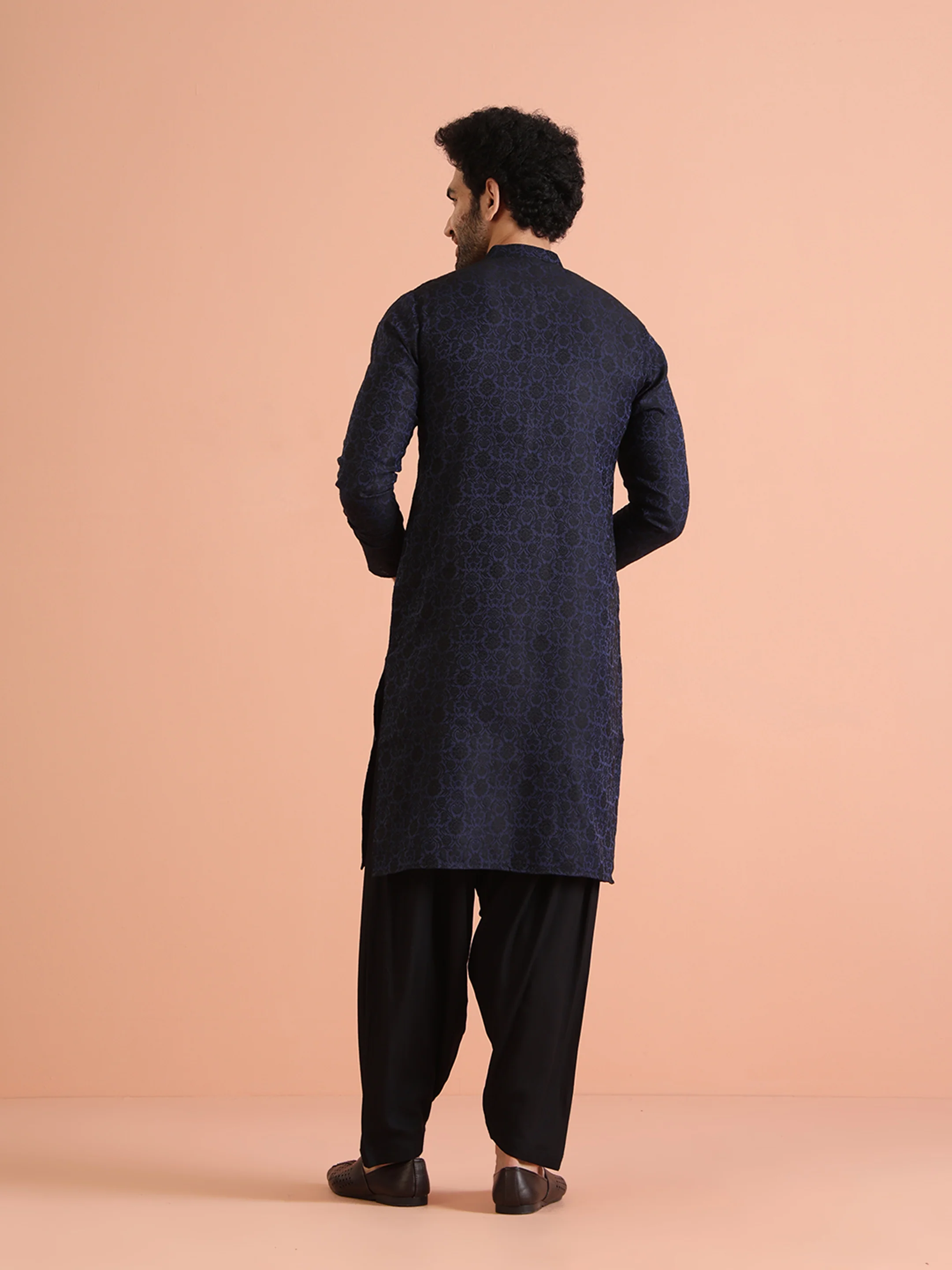 Navy Blue Jacquard Kurta Patiala Set - Image 4