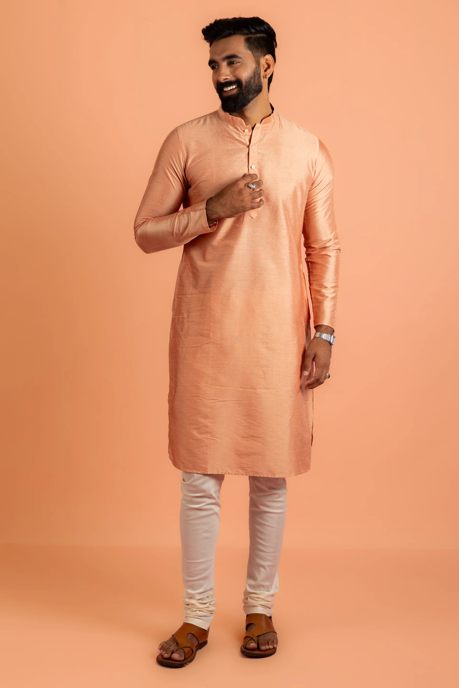 Men Purple Jacquard Kurta Jacket Churidar Set with Woven Design - Image 7