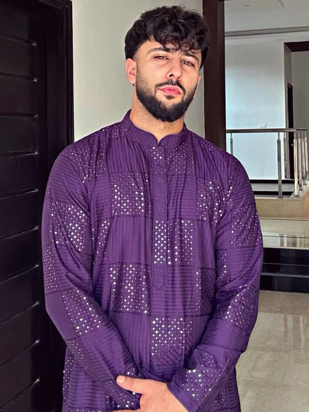 Purple Art Silk Mirror Work Long Kurta - Image 8