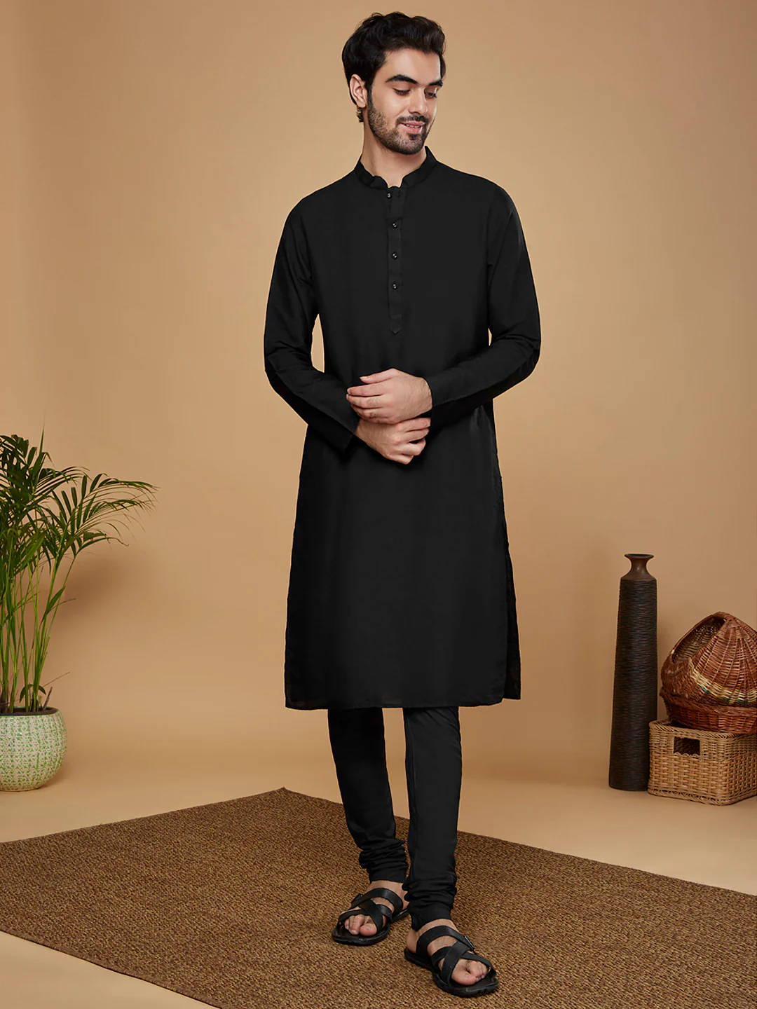 Men Purple Kurta Sherwani Churidar Set - Image 6