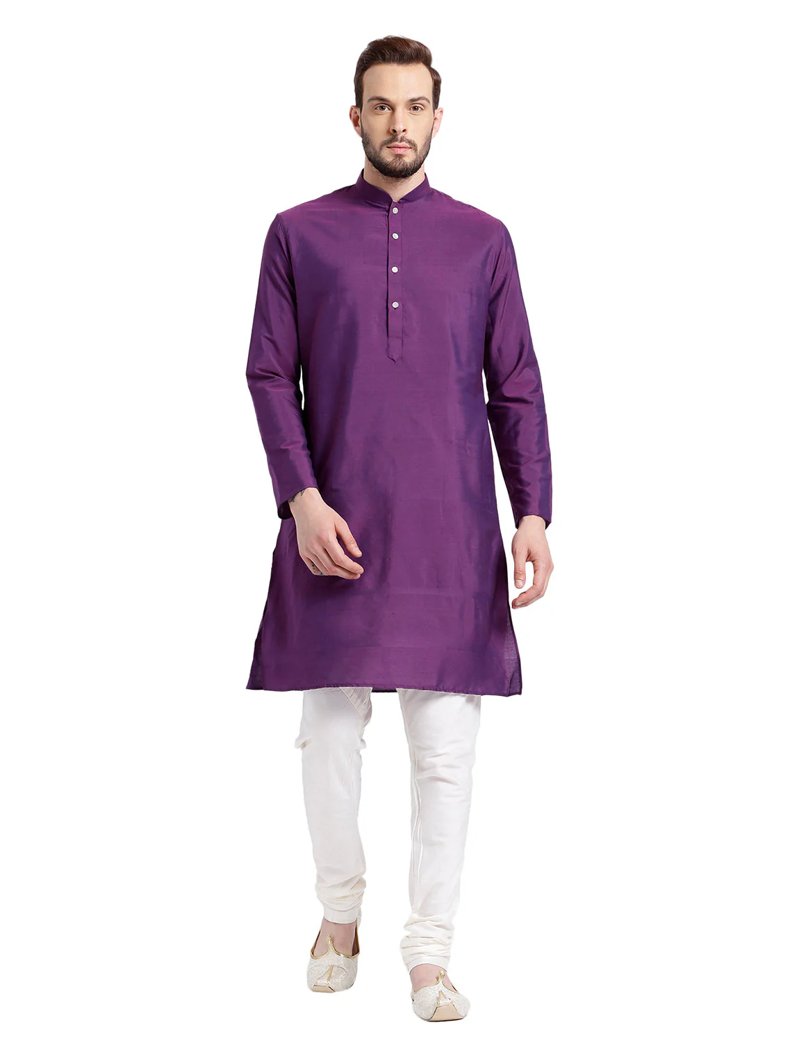 Men Purple Solid Dyed Kurta Churidar Set - Image 13