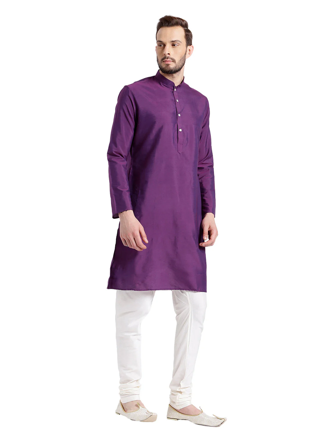 Men Purple Solid Dyed Kurta Churidar Set - Image 14