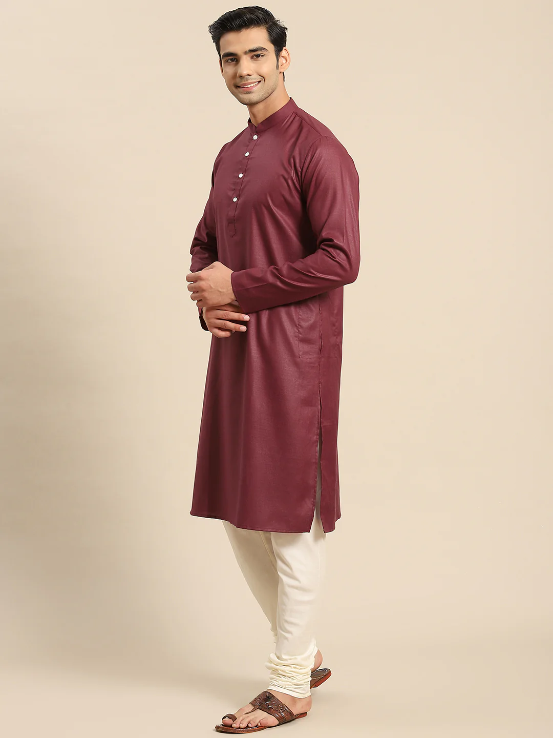 Men Red Kurta Jacket Set - Image 6
