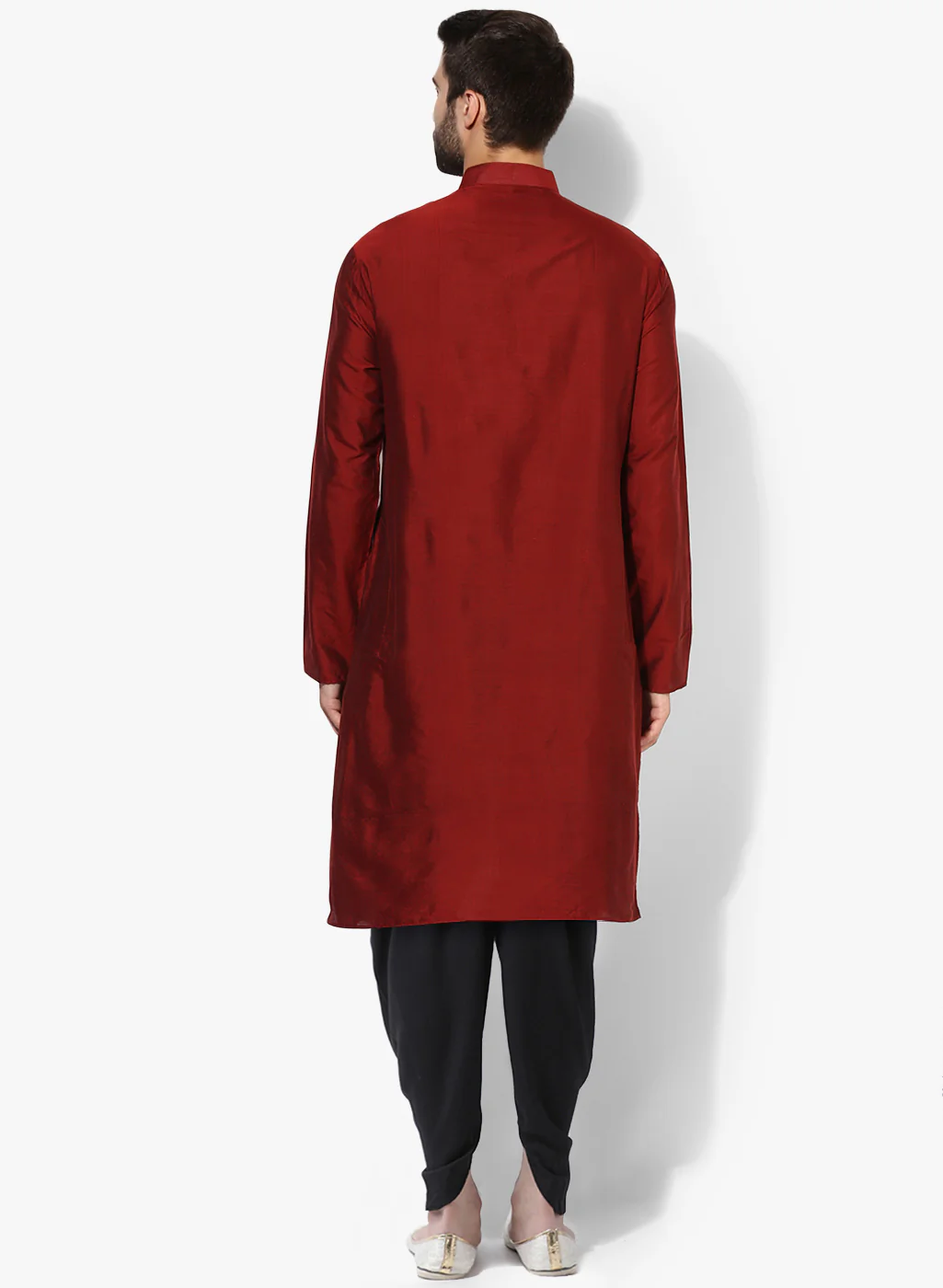 Red Silk Blend Solid Long Kurta - Image 3