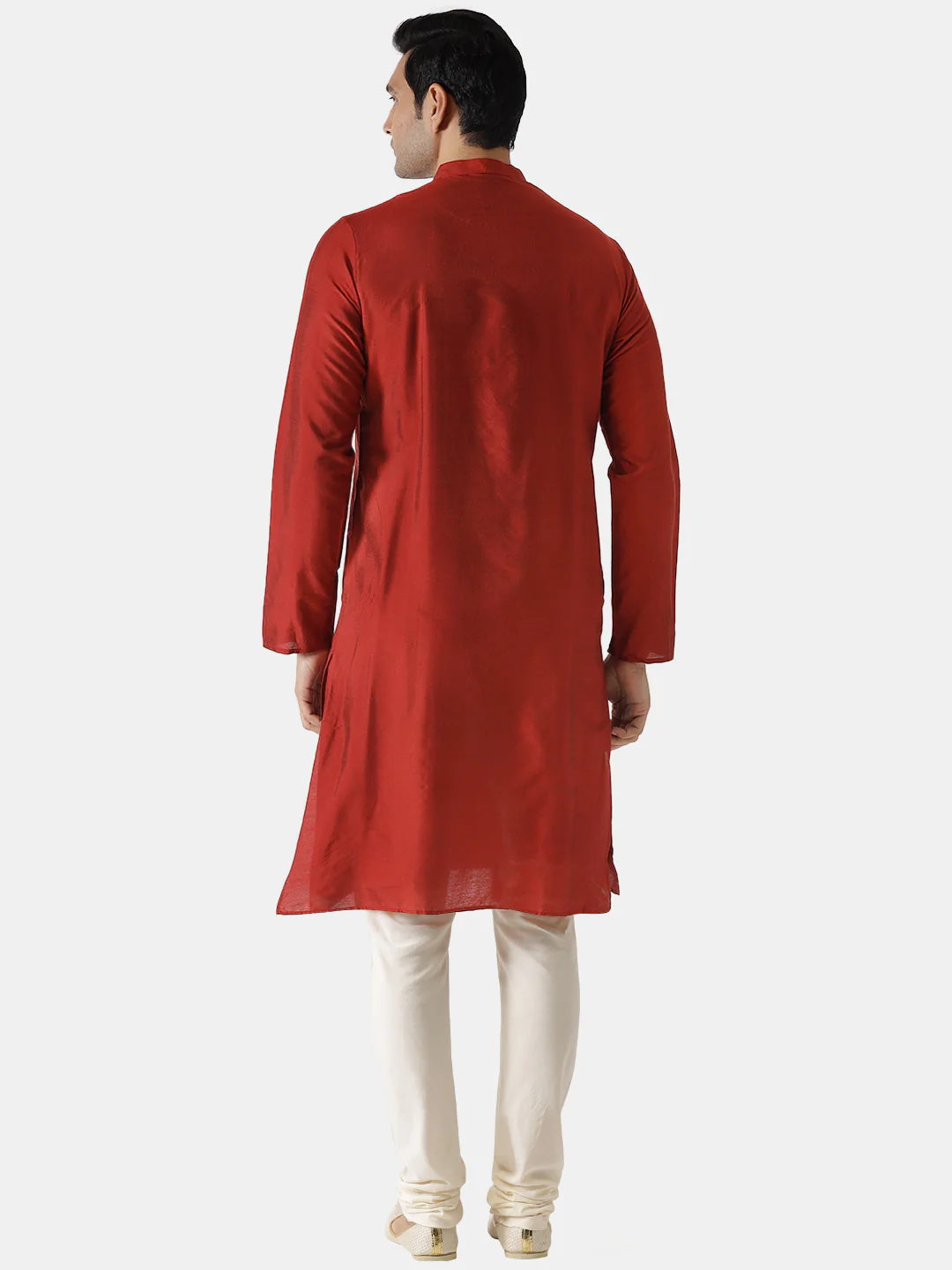 Men Red Solid Kurta Churidar Set - Image 4