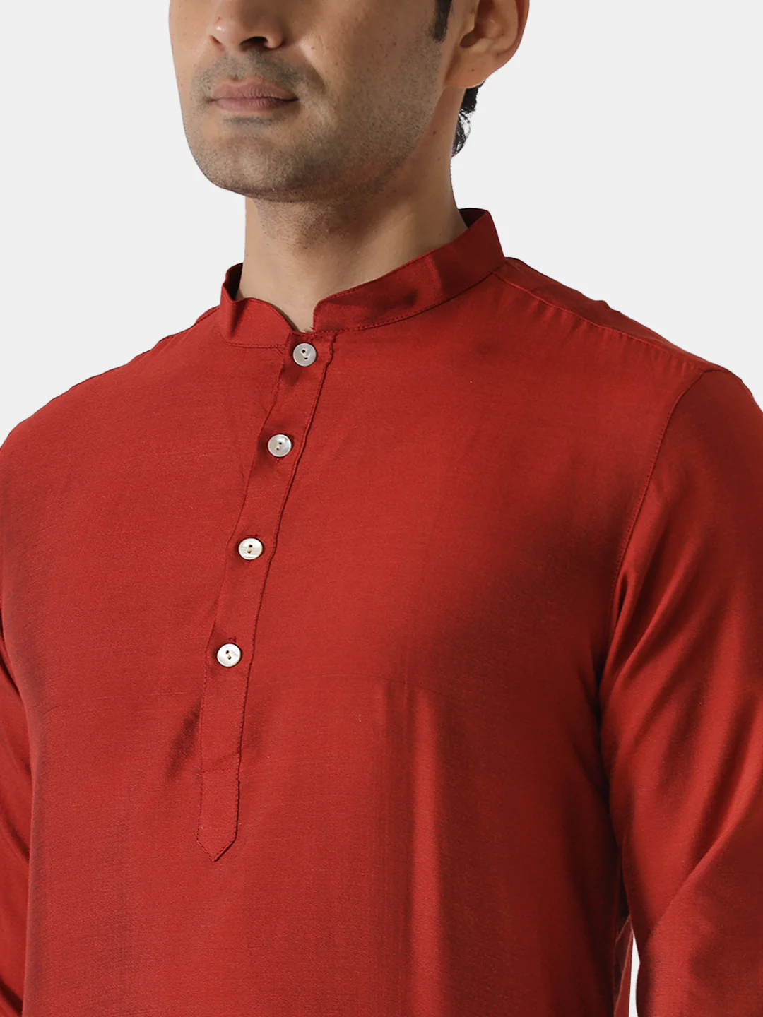 Men Red Solid Kurta Churidar Set - Image 5