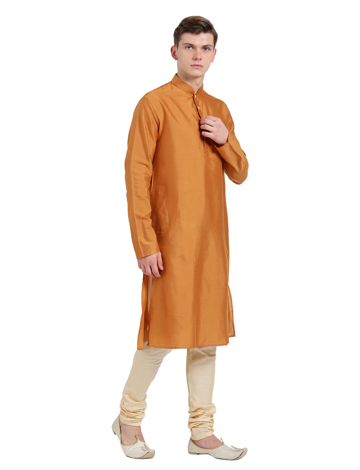 Mustard Silk Blend Solid Kurta - Image 3