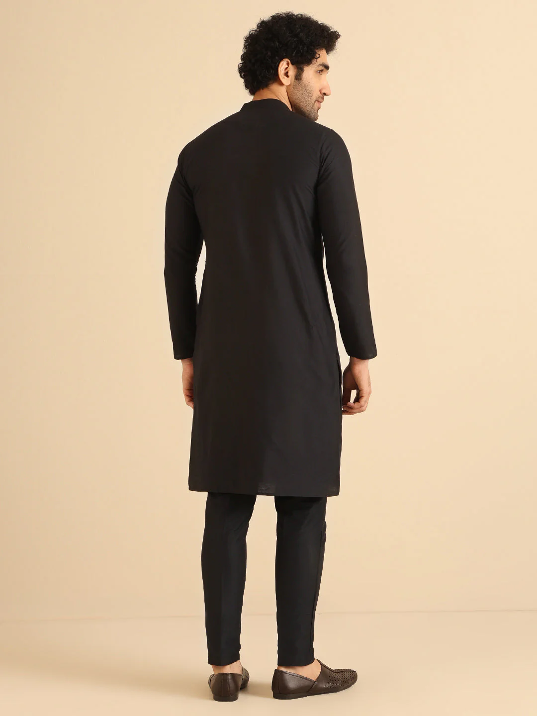 Kisah Men’s Black Cotton Silk Kurta Trouser Set – Pintuck Detail – Solid Ethnic Outfit – Festive Wear - Image 5