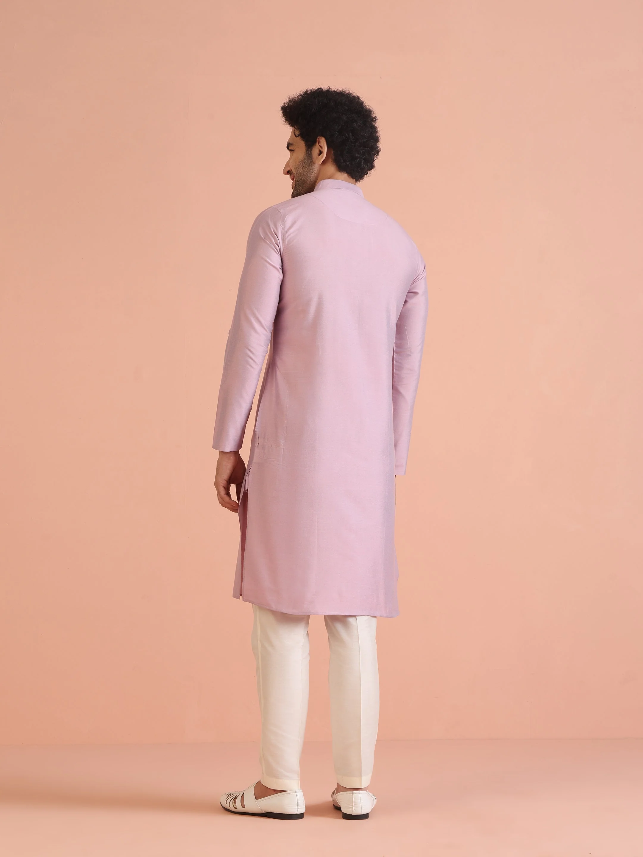 Kisah Men’s Light Pink Cotton Silk Kurta Trouser Set – Solid Ethnic Outfit – Festive Minimal Wear - Image 4