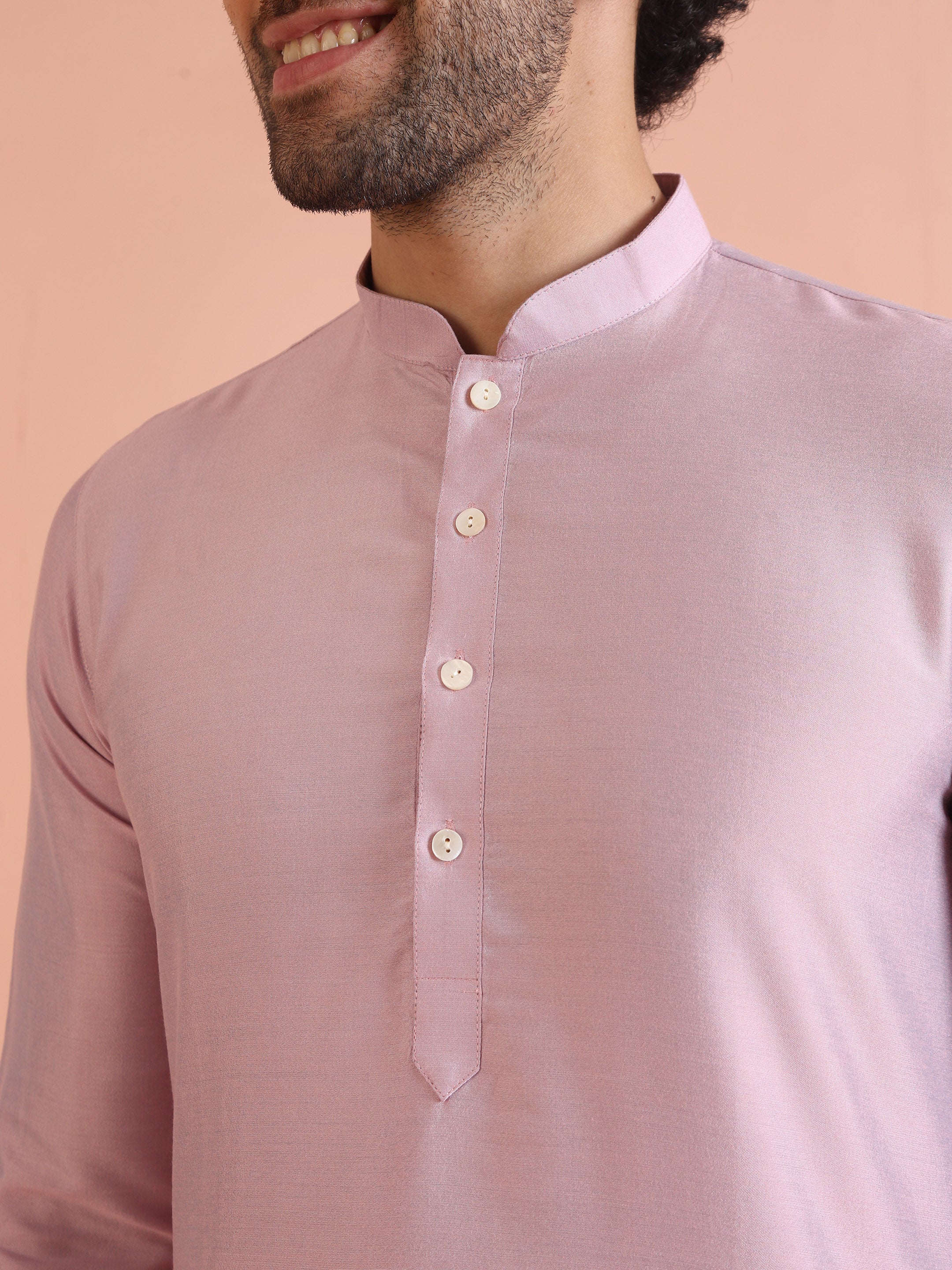 Kisah Men’s Light Pink Cotton Silk Kurta Trouser Set – Solid Ethnic Outfit – Festive Minimal Wear - Image 5
