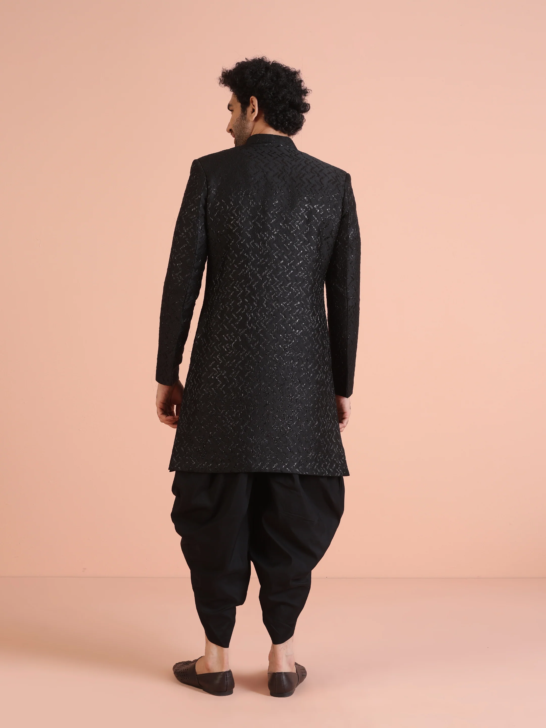 Men Shinny Black Indowestern Dhoti Pant Set - Image 5
