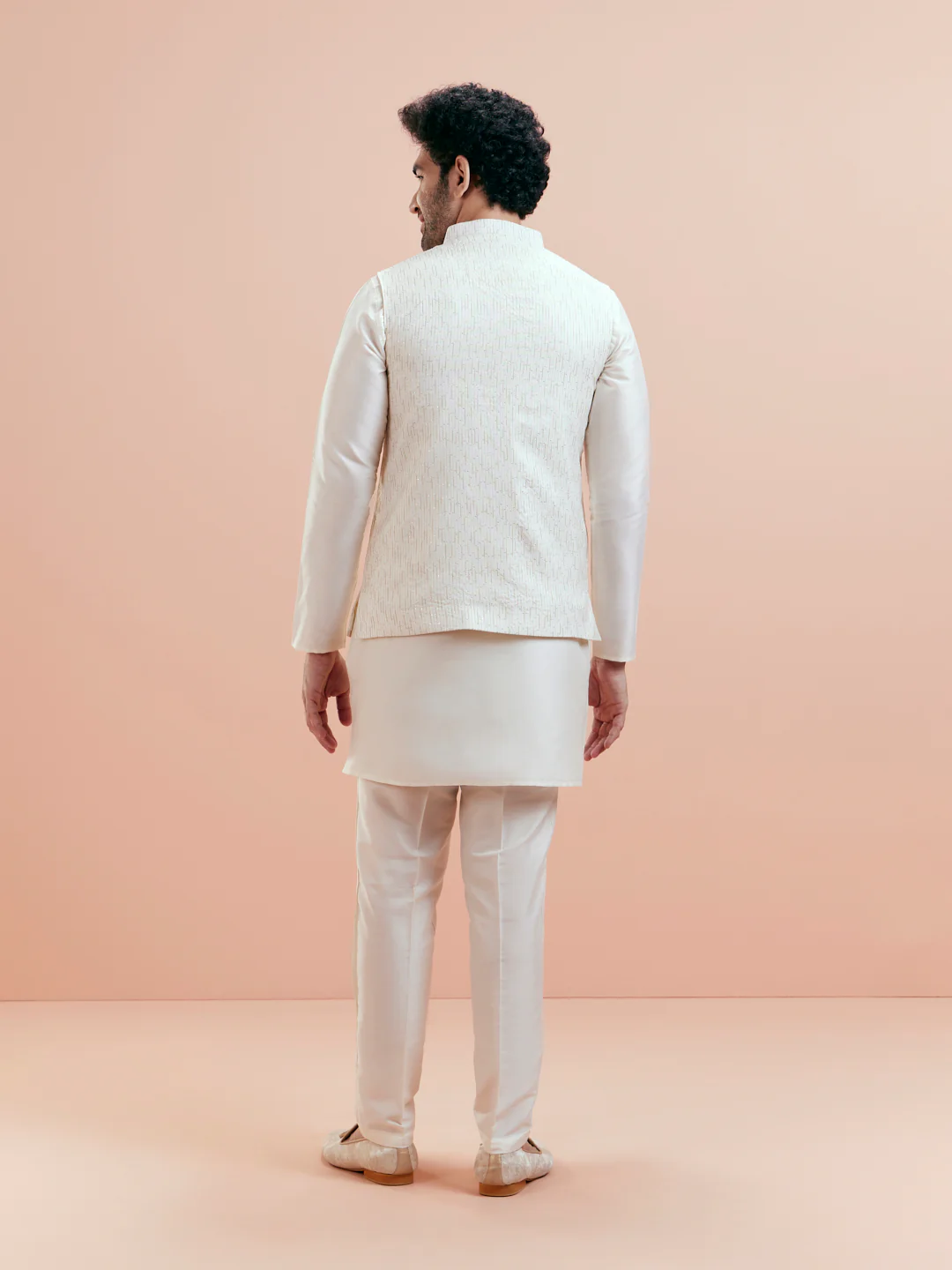 Off White Embroidered Jacket Kurta Trouser Set - Image 5