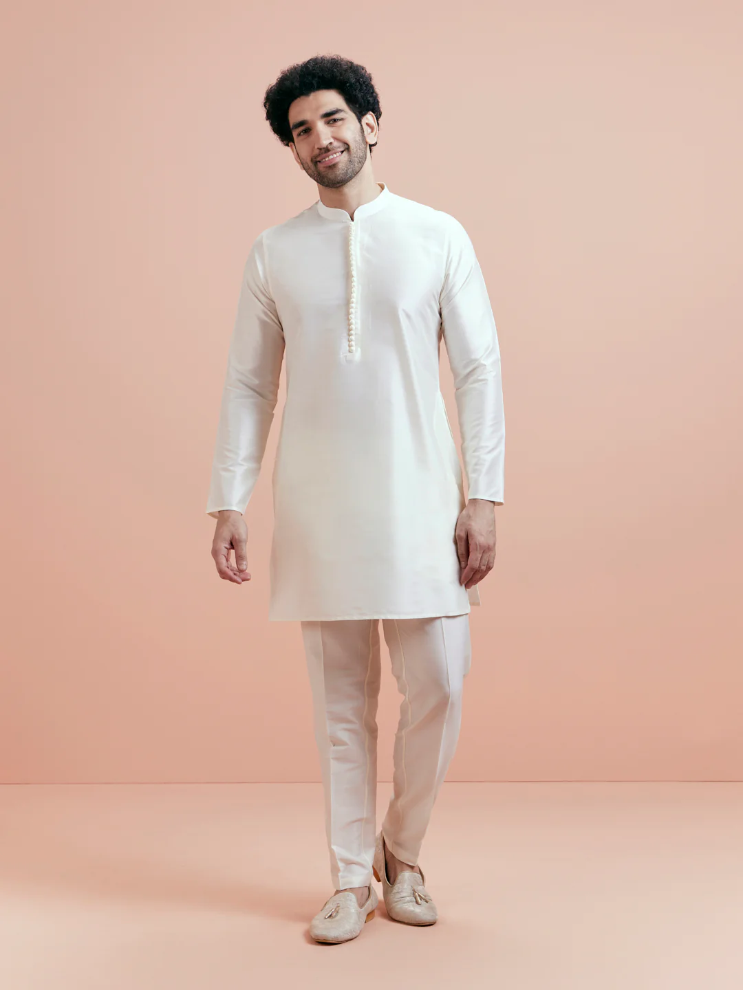 Off White Embroidered Jacket Kurta Trouser Set - Image 6