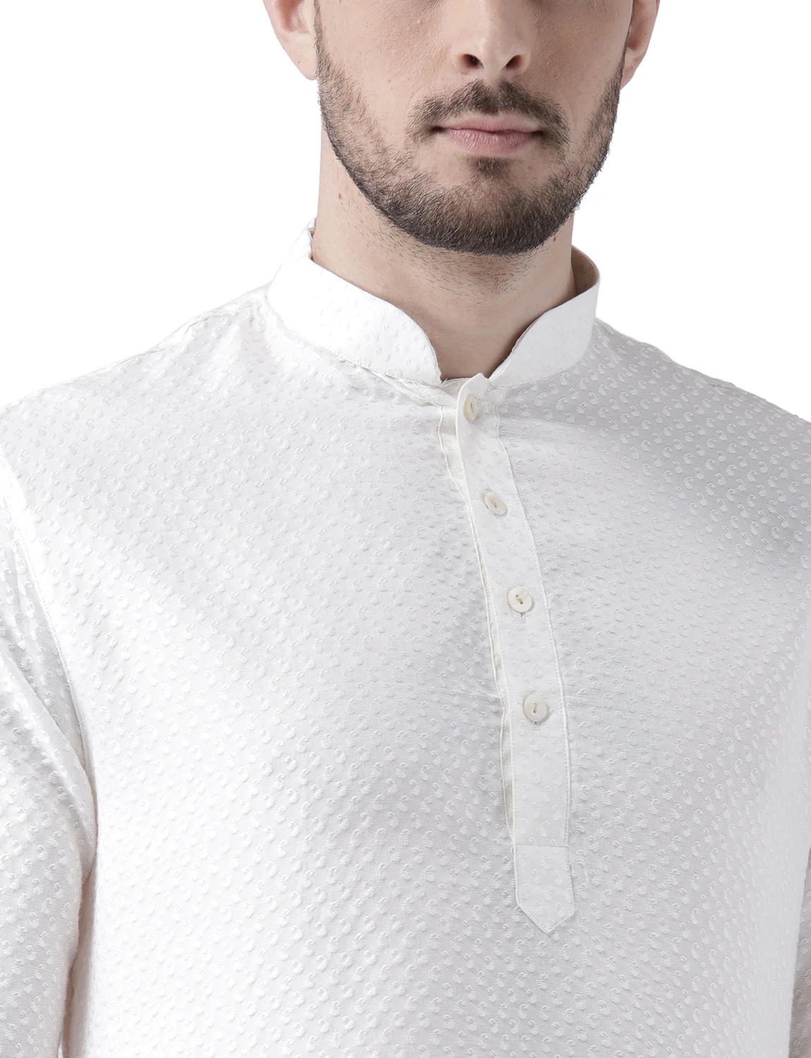 White Jacquard Kurta Churidar Set - Image 5