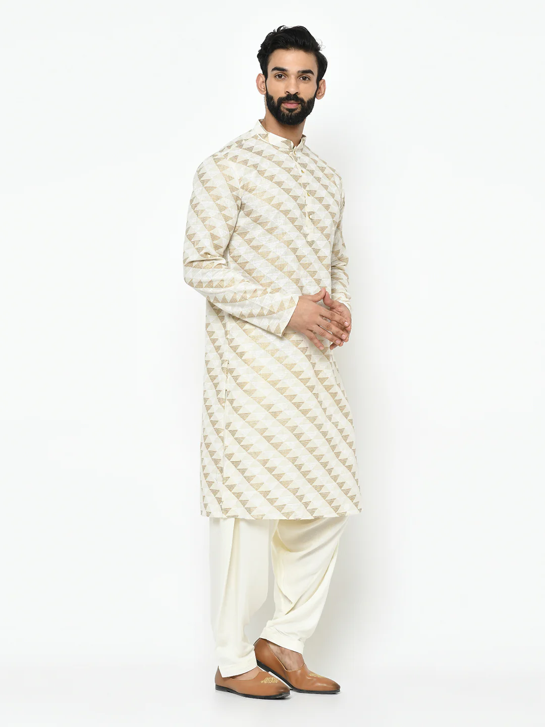 Men White Kurta Patiala Set - Image 3