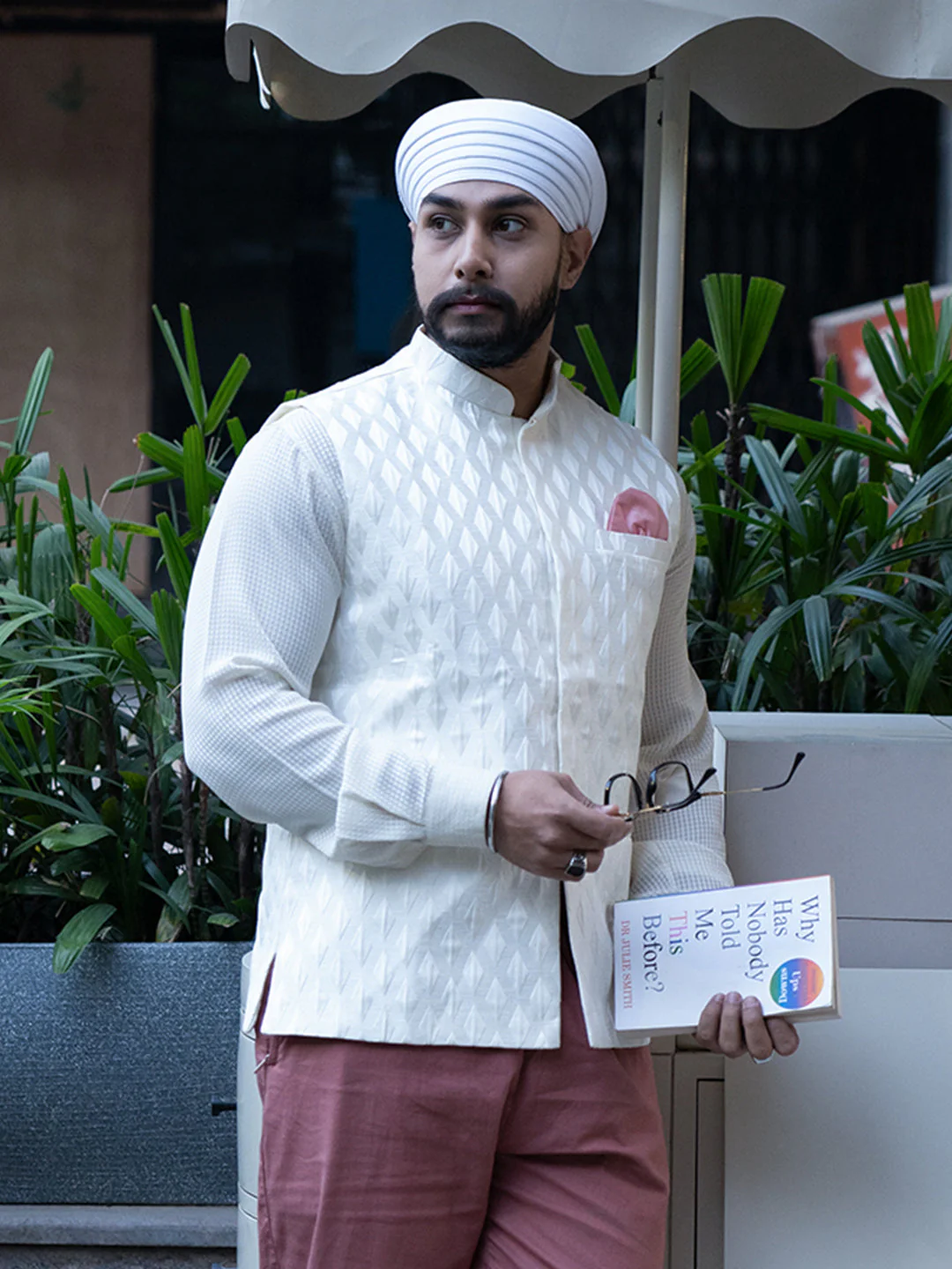 Cream Art Silk Textured Nehru Jacket - Image 17