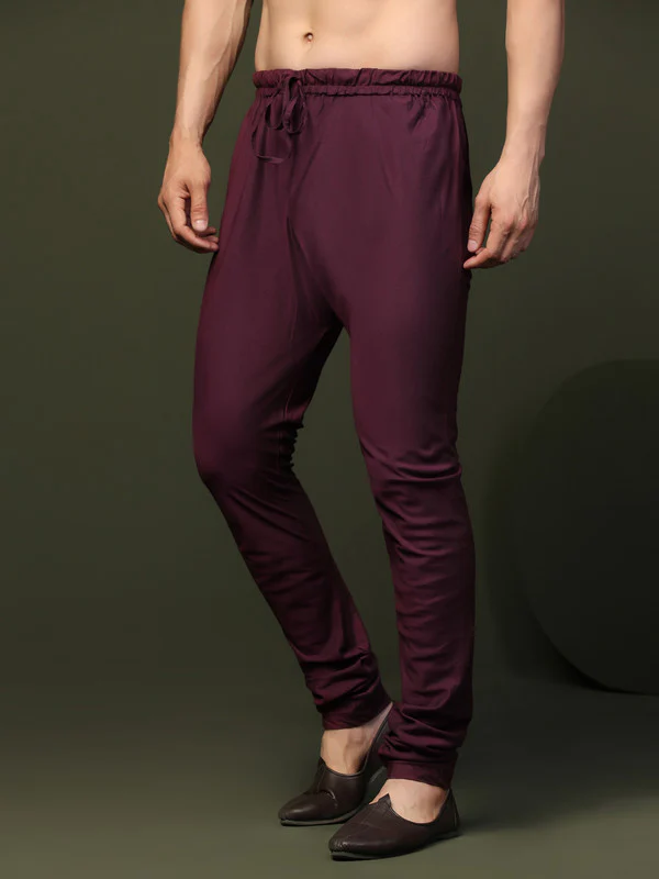 Maroon Silk Blend Solid Drawstring Churidar - Image 3