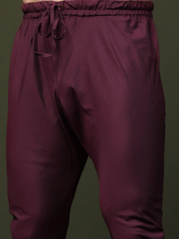 Maroon Silk Blend Solid Drawstring Churidar - Image 5