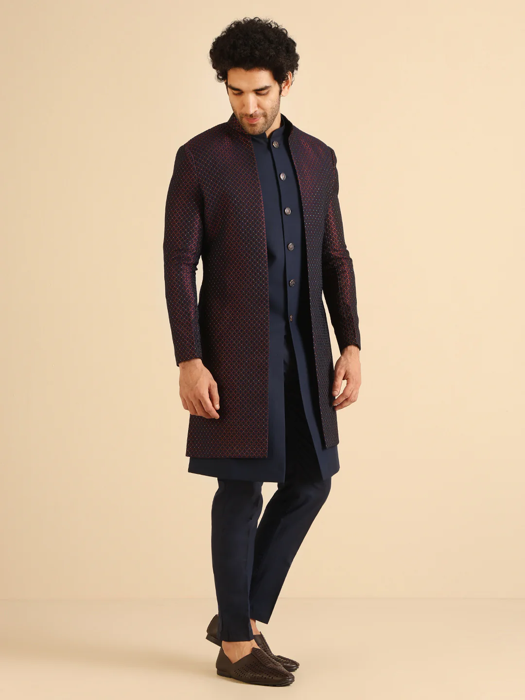 Men Wine Jacket Indowestern Trouser Set - Image 4