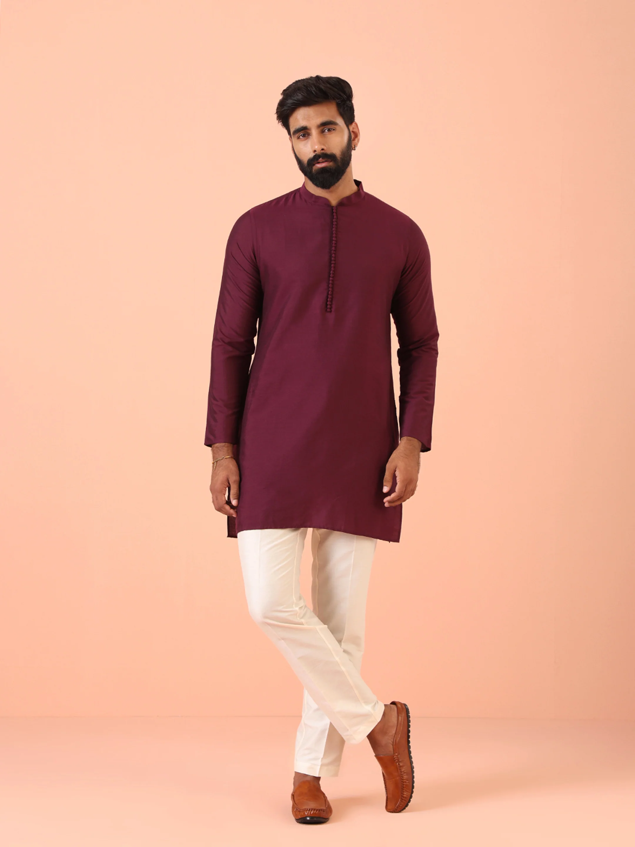 Wine Solid Silk Blend Mid Kurta - Image 6