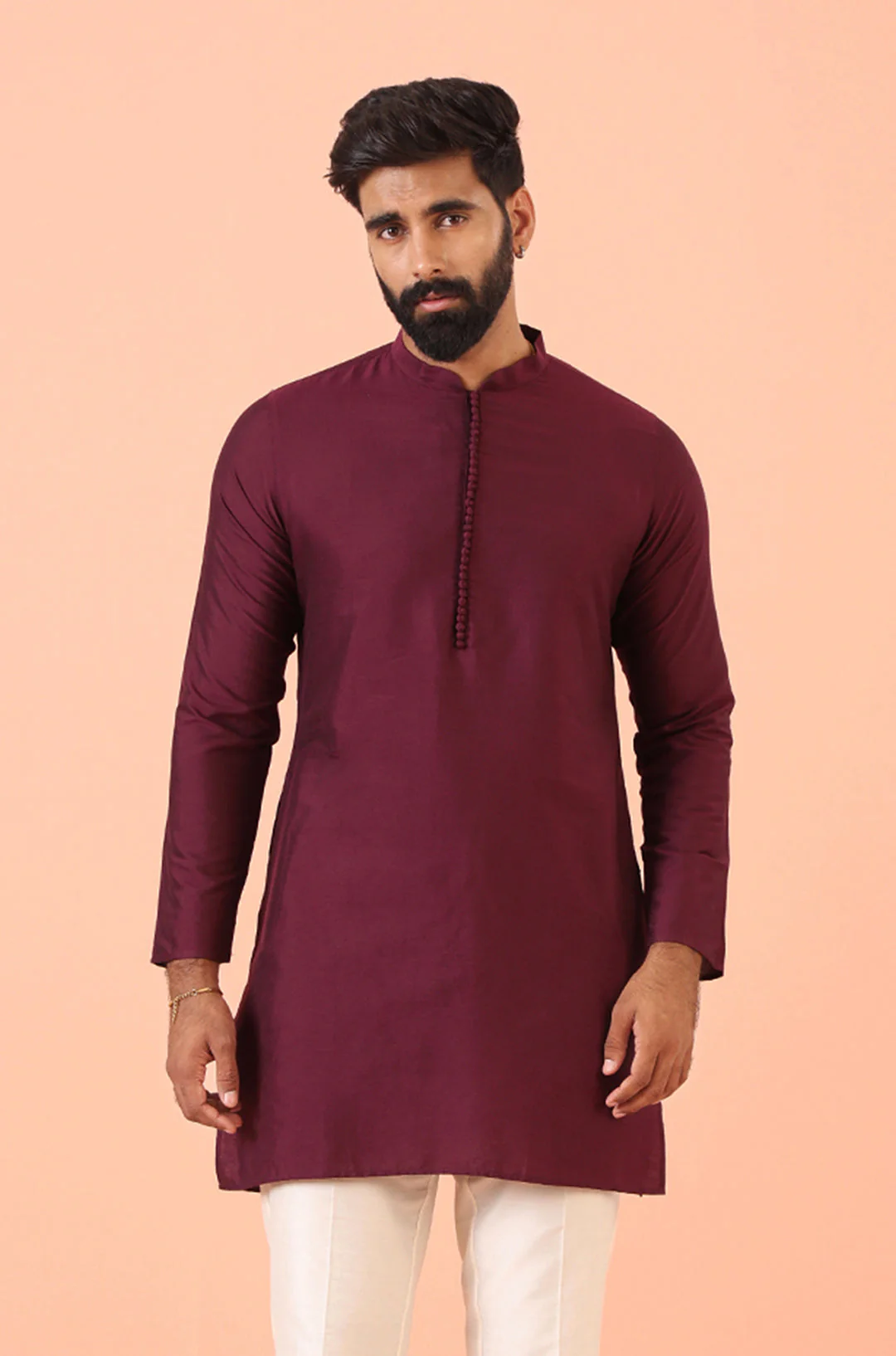 Wine Solid Silk Blend Mid Kurta - Image 8