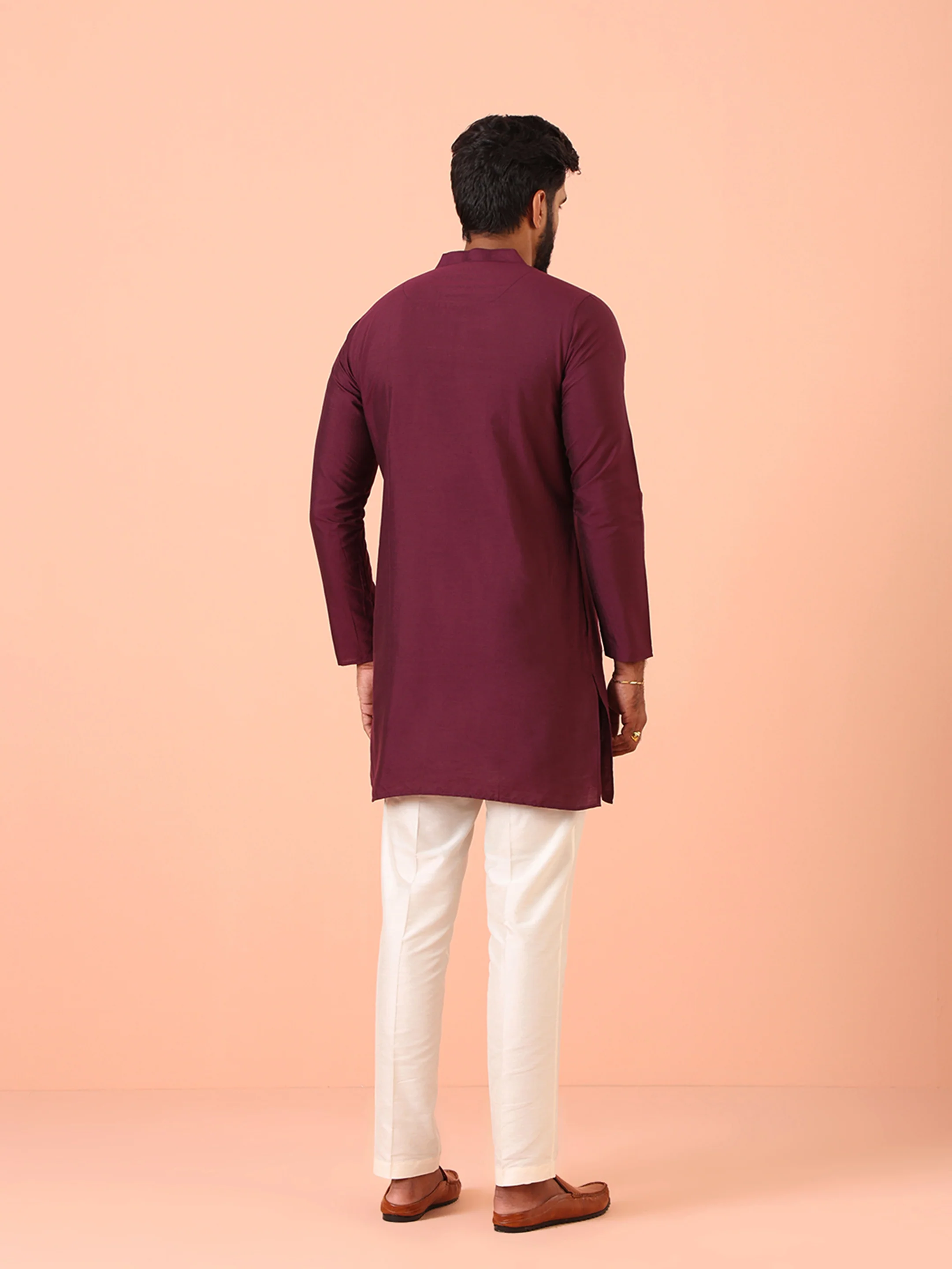 Men Wine Kurta Trouser Set - Image 5