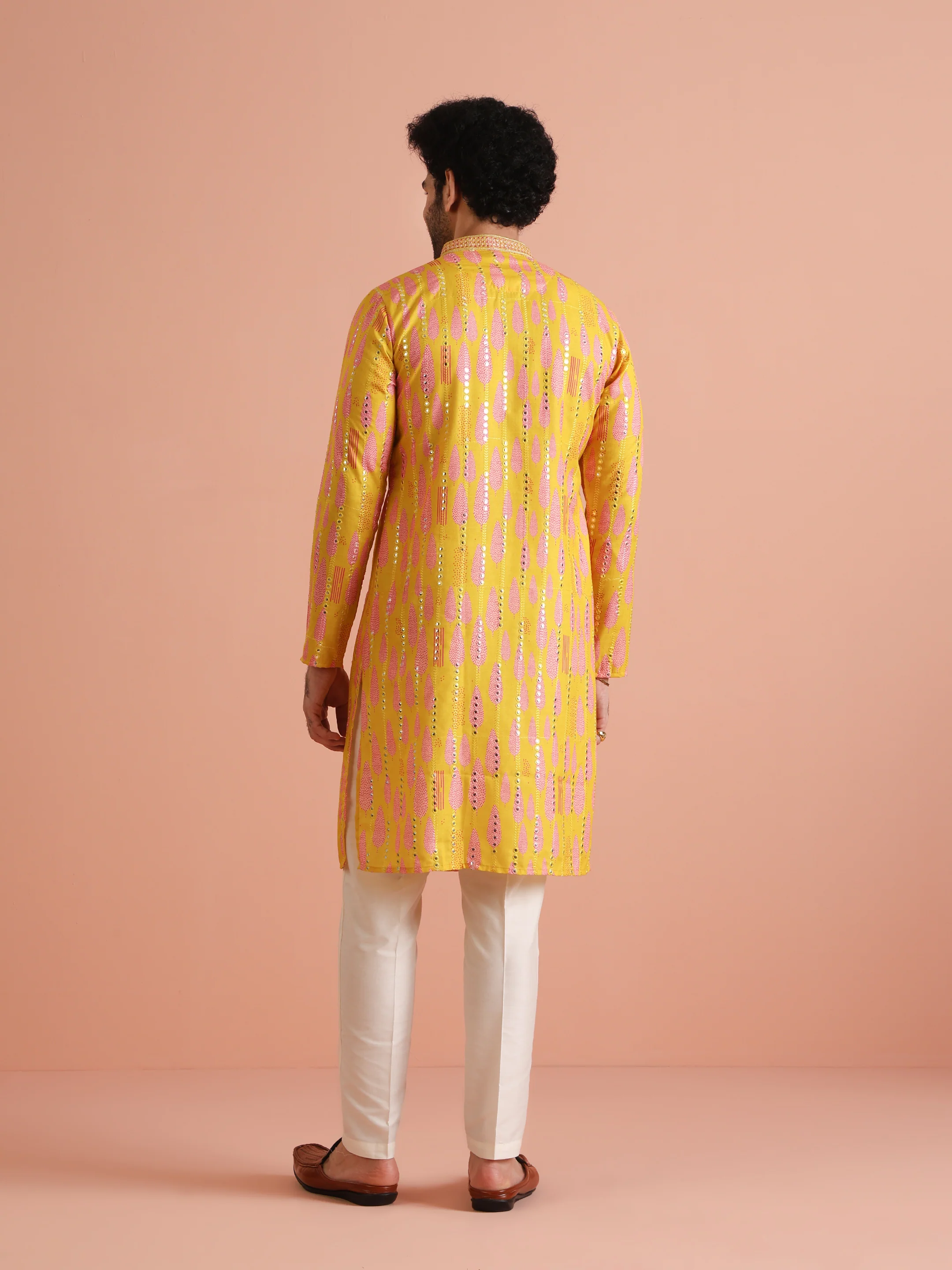 Yellow Sequin Kurta with Cream Trouser Set - Image 5