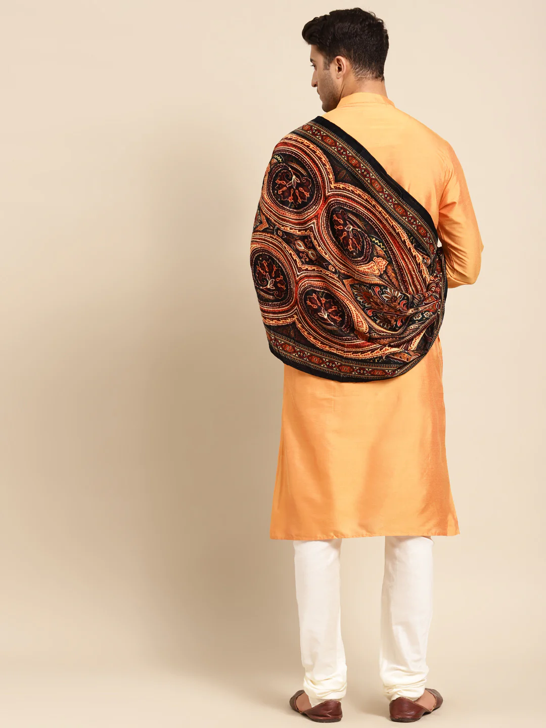Mustard Cotton Silk Kurta Cream Churidar Dupatta Set - Image 2