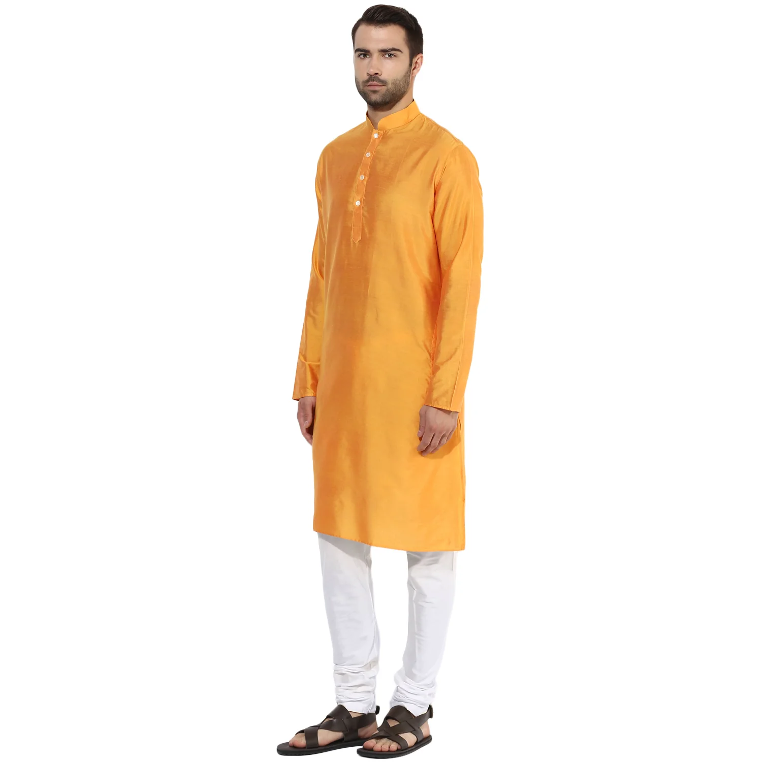 Golden Yellow Solid Kurta Churidar Set - Image 3