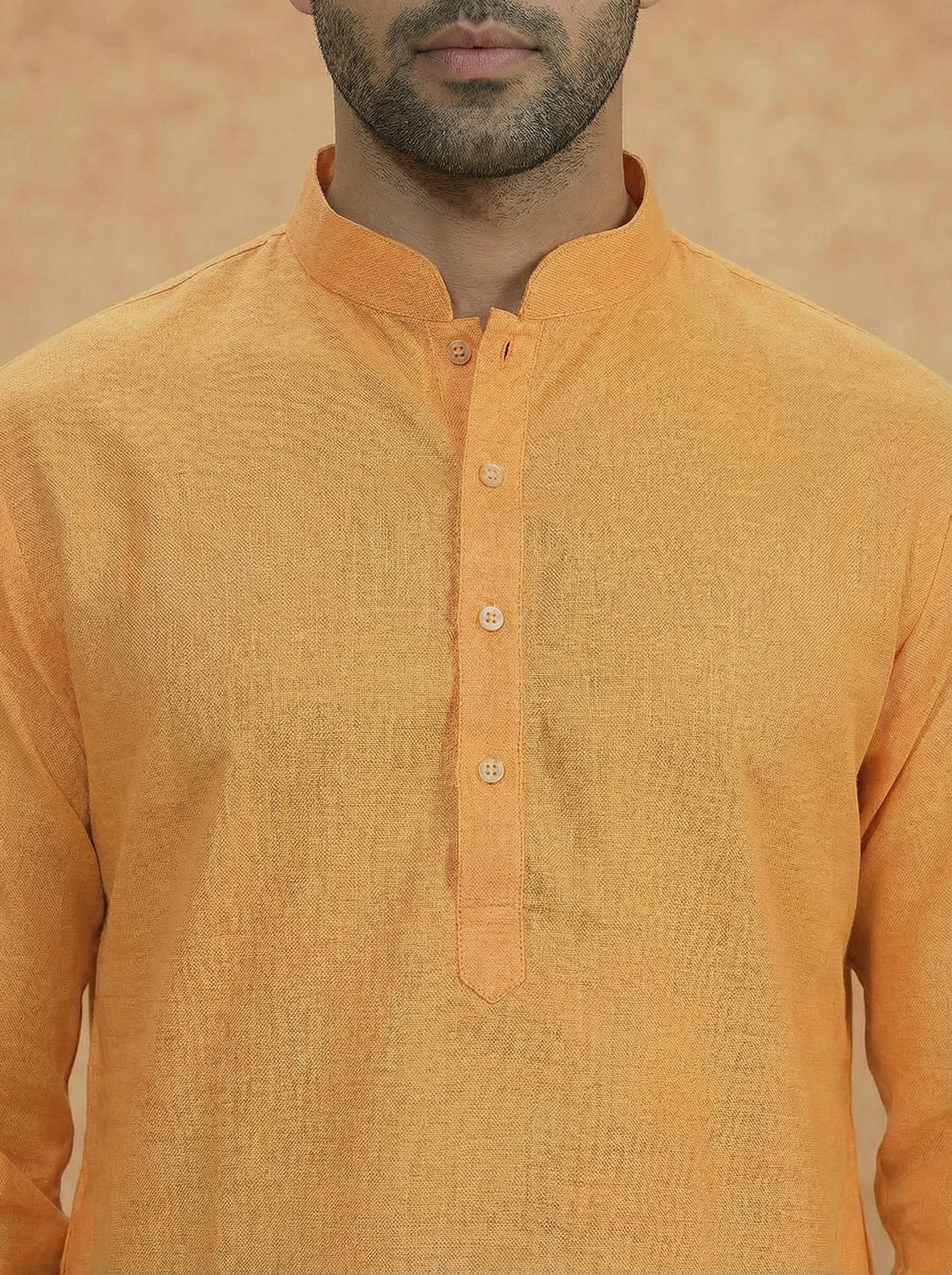 Yellow Silk Blend Solid Long Kurta - Image 5
