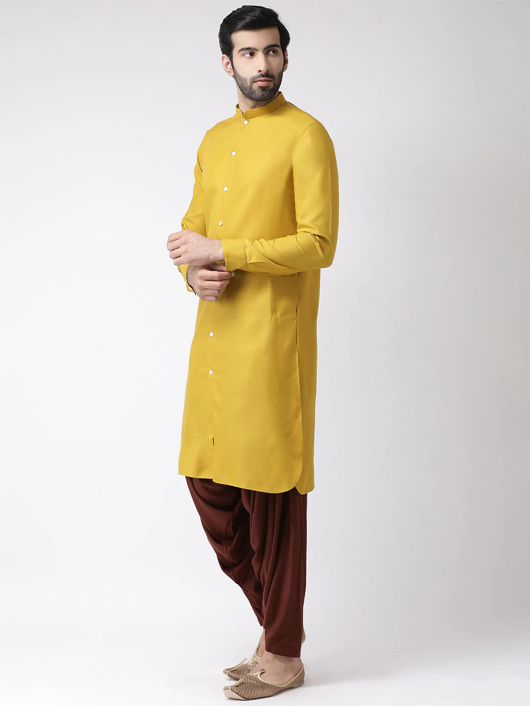 Men Yellow Solid Dyed Kurta - Image 2