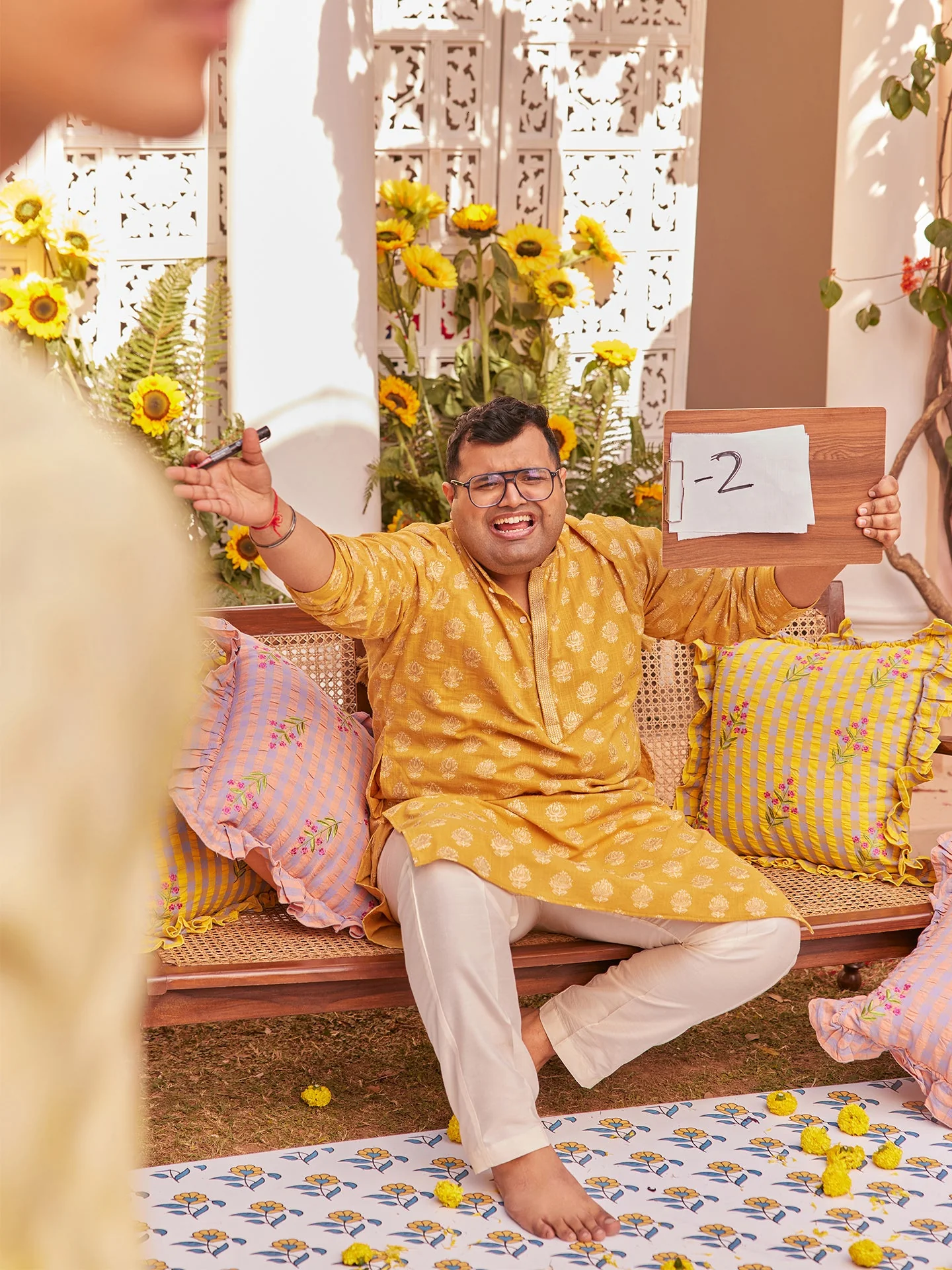 Mustard Yellow Jacquard Kurta - Image 9