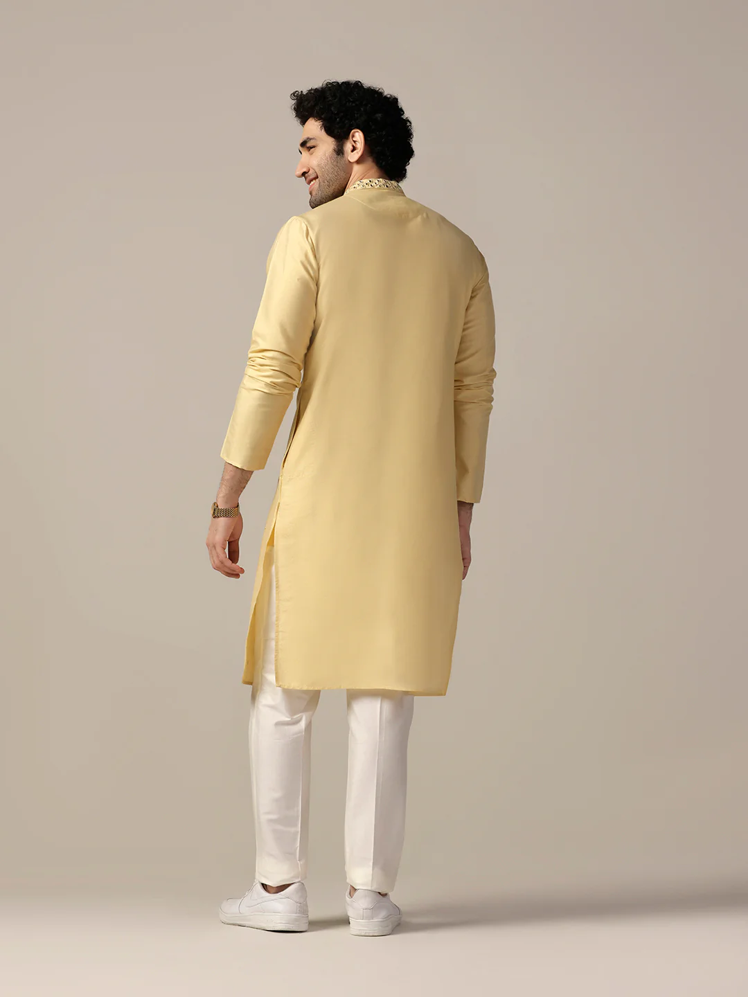 Men Yellow Kurta Trouser Set - Image 4