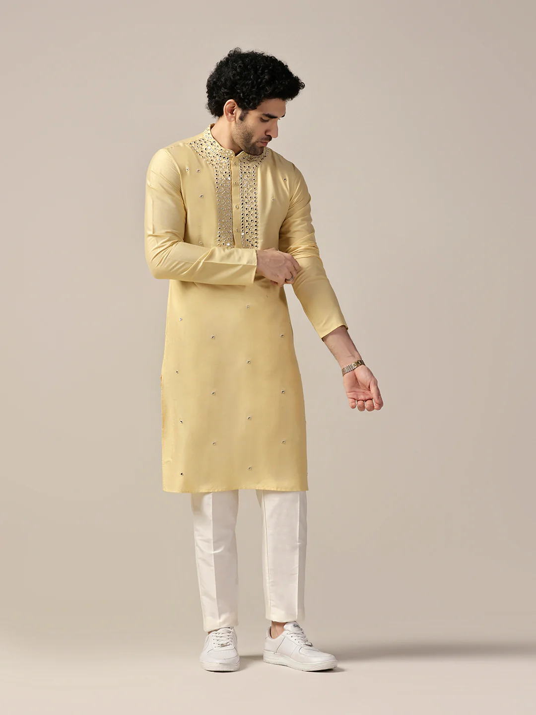 Men Yellow Kurta Trouser Set - Image 7