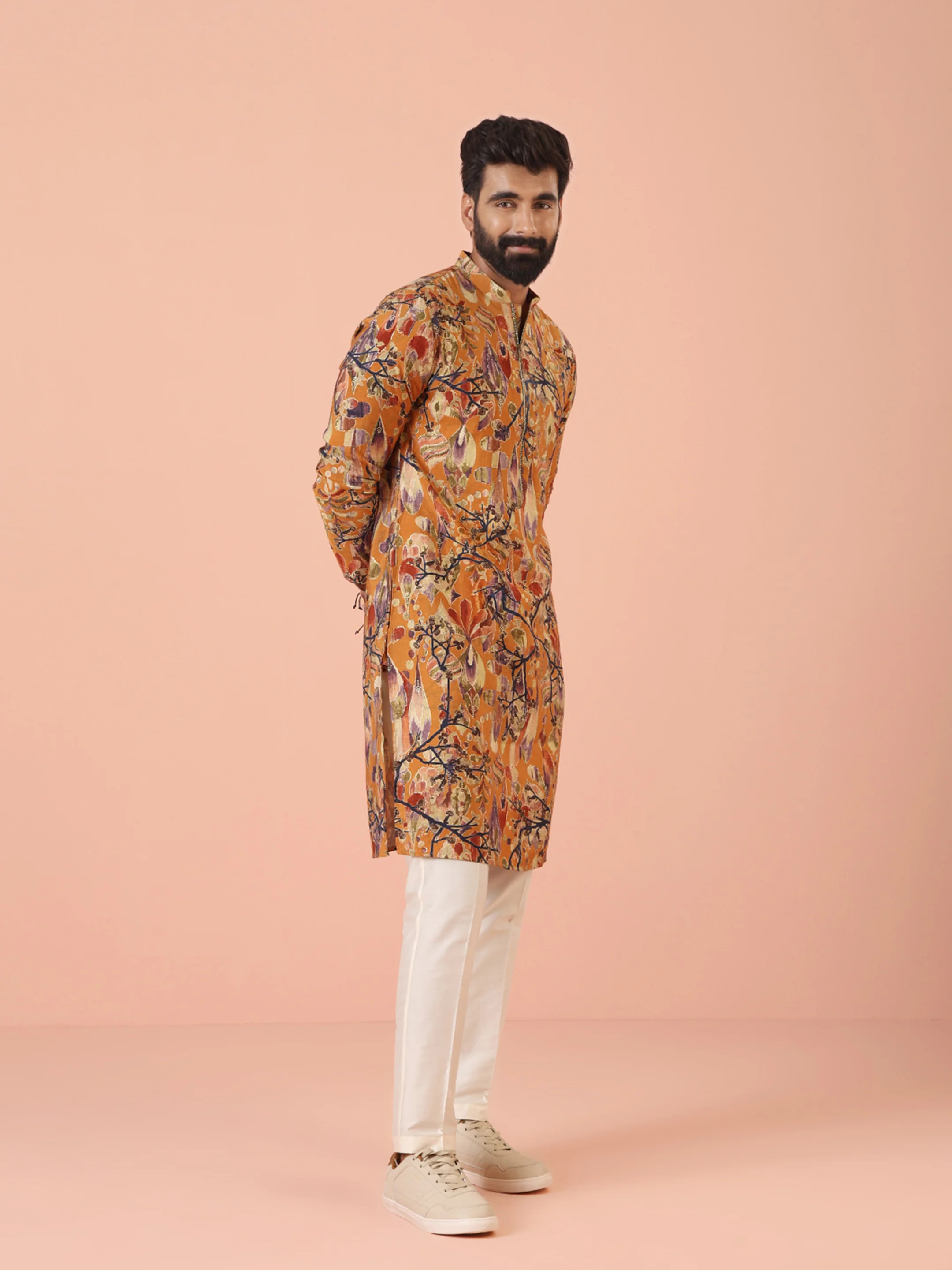 Mustard Printed Kurta Trouser Set - Image 3