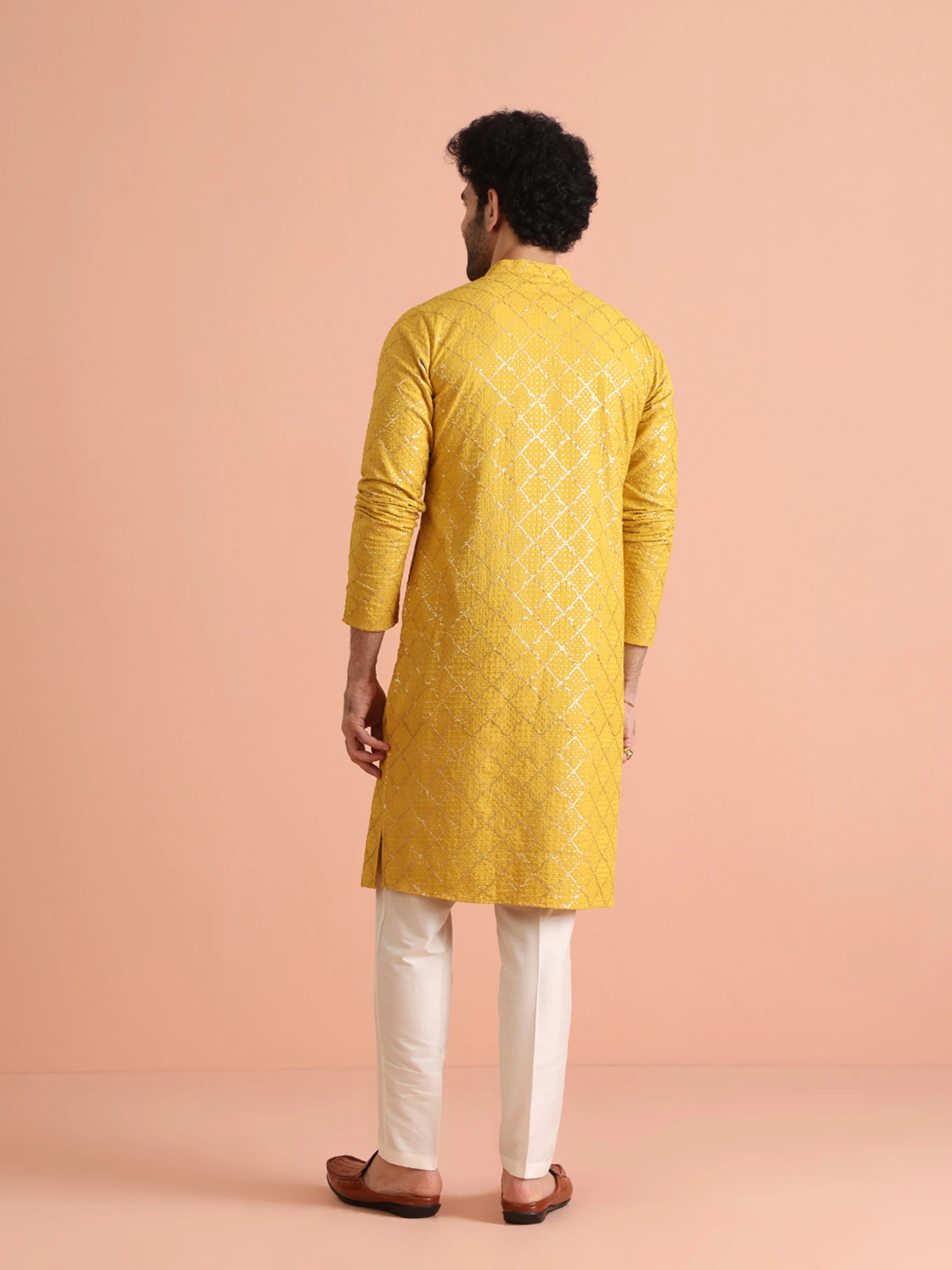 Yellow Sequin Embroidered Kurta - Image 5