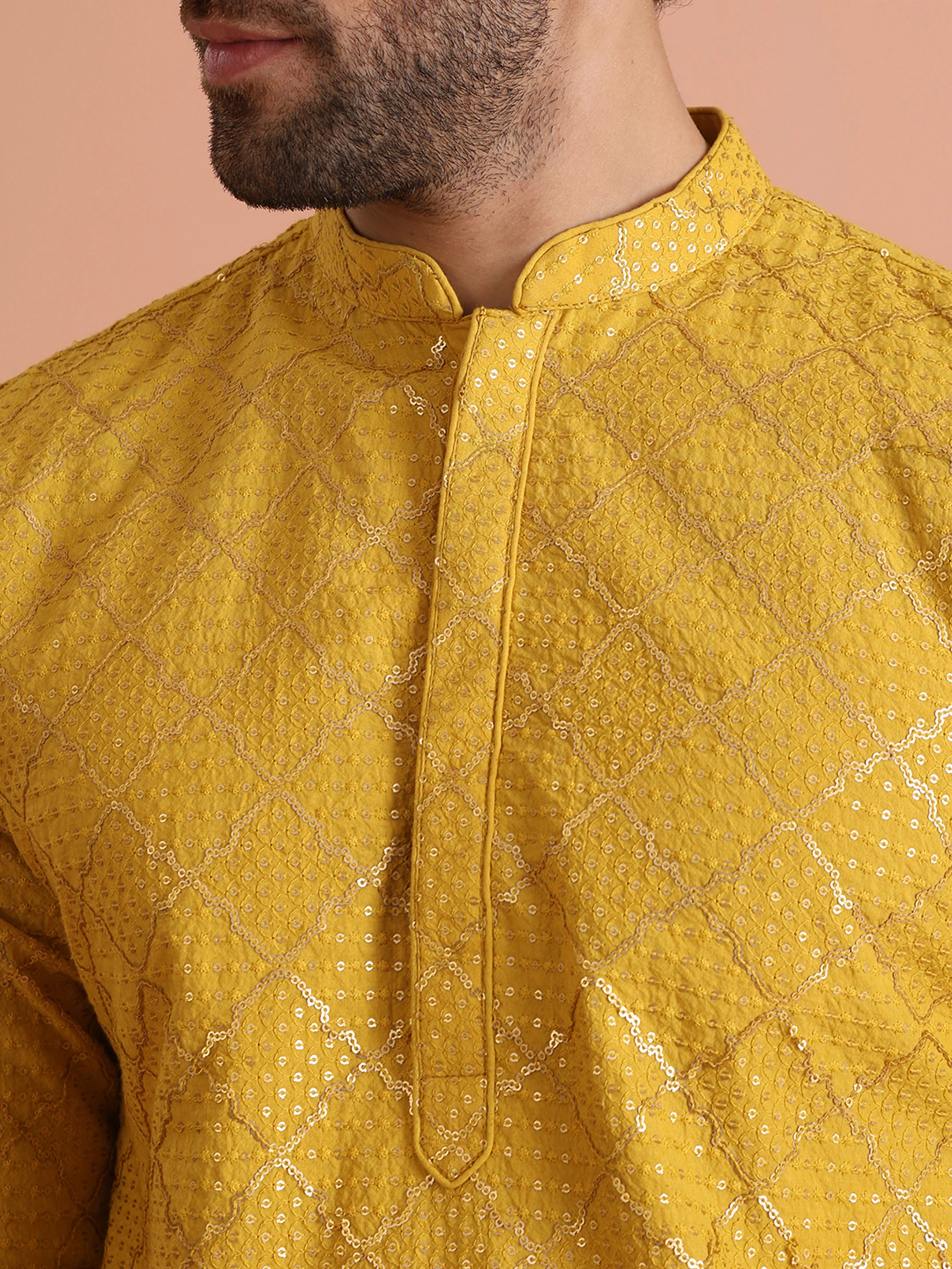 Yellow Sequin Embroidered Kurta - Image 6