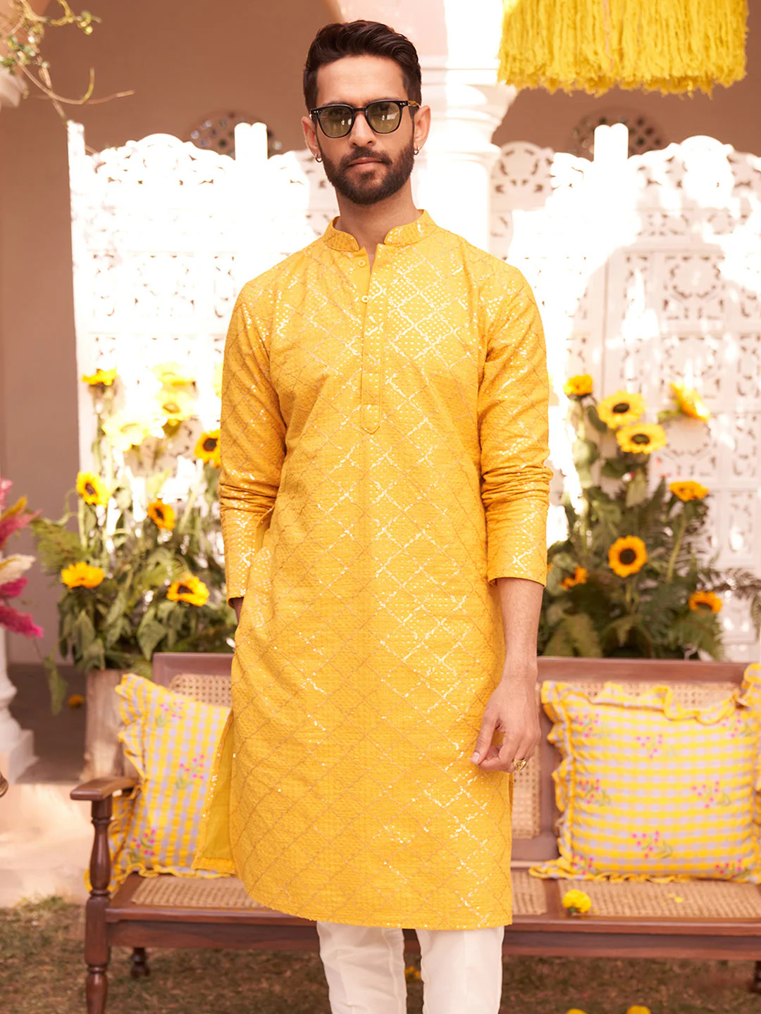 Yellow Sequin Embroidered Kurta - Image 8