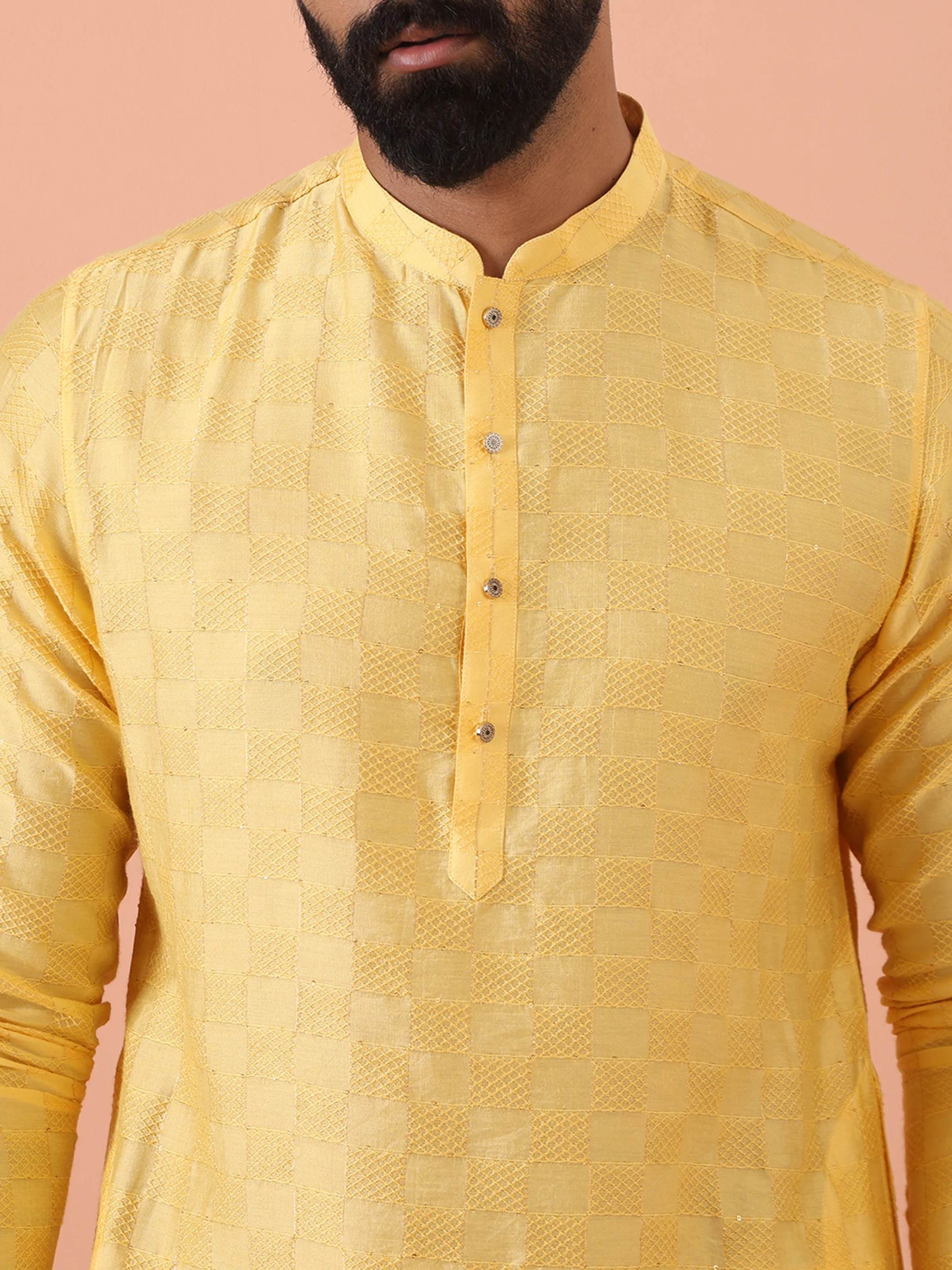 Yellow Jacquard Kurta with White Patiala - Image 6