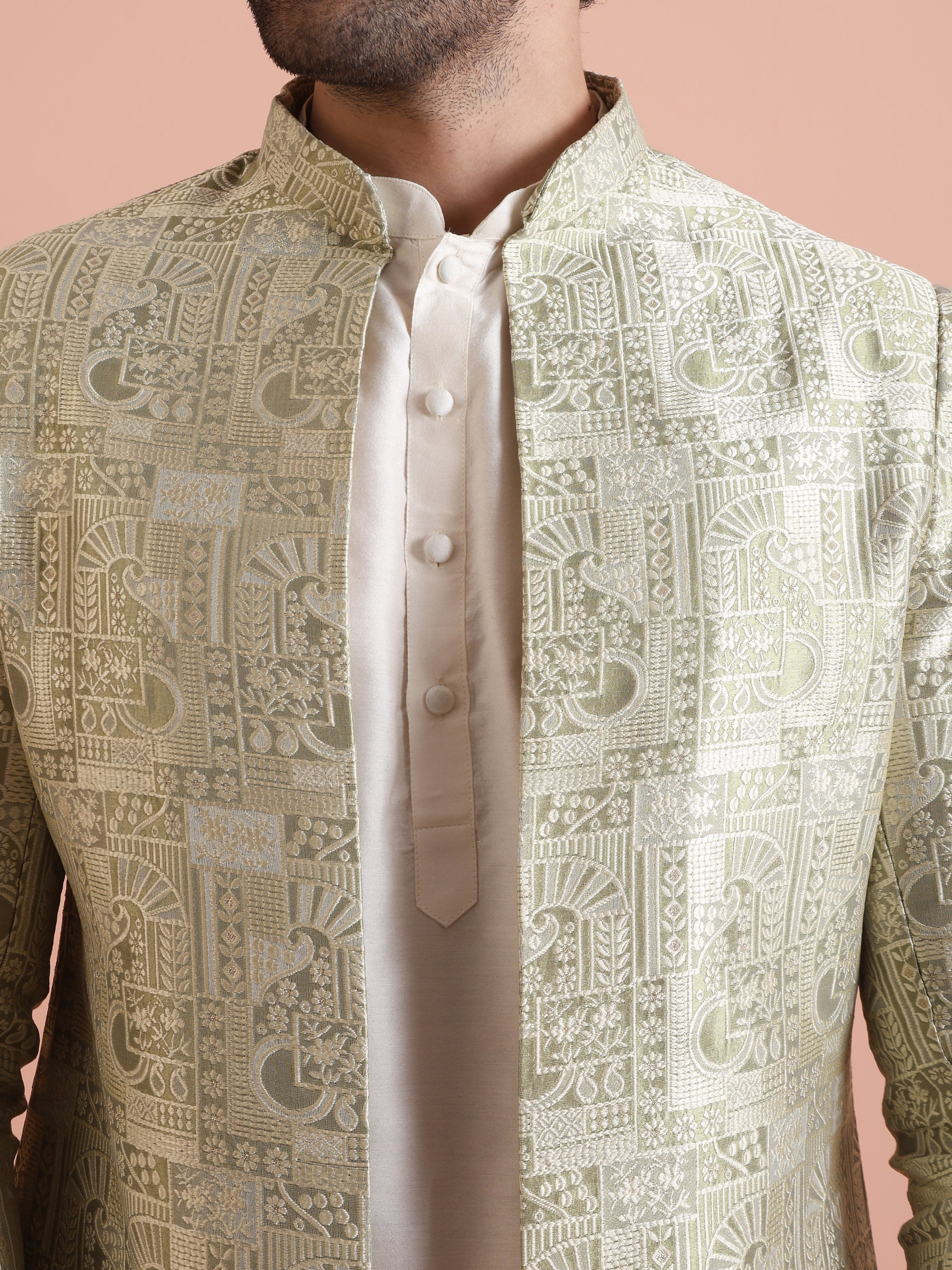 Men's Beige Kurta Indowestern Dhoti Set - Image 5