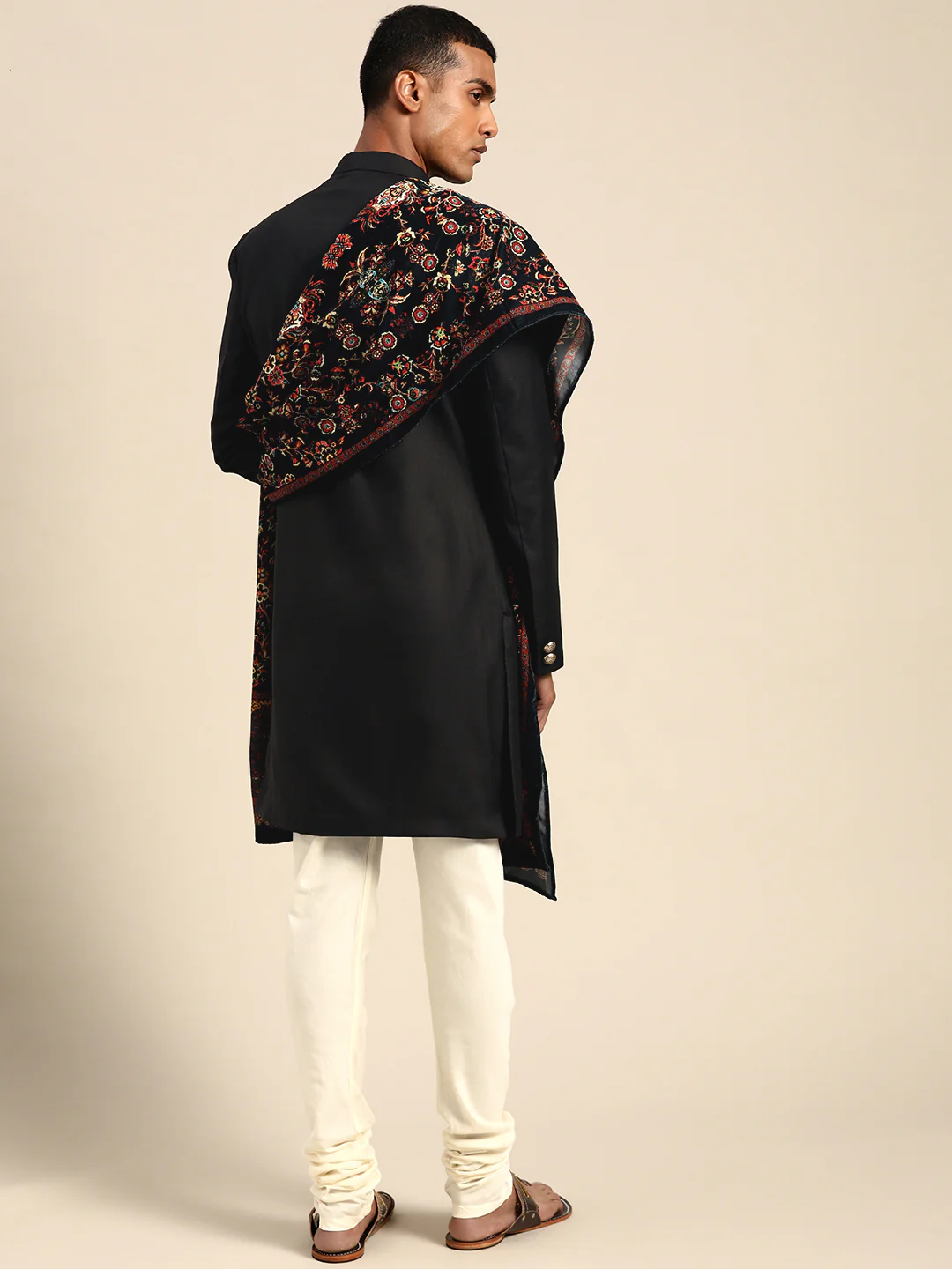 Black Kashmiri Patterned Dupatta for Sherwani, Wedding & Festive Wear. - Image 2