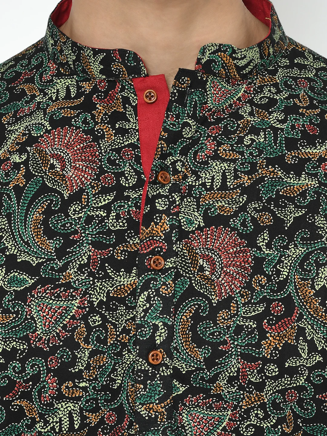 Black Printed Cotton Silk Kurta Churidar Set - Image 5
