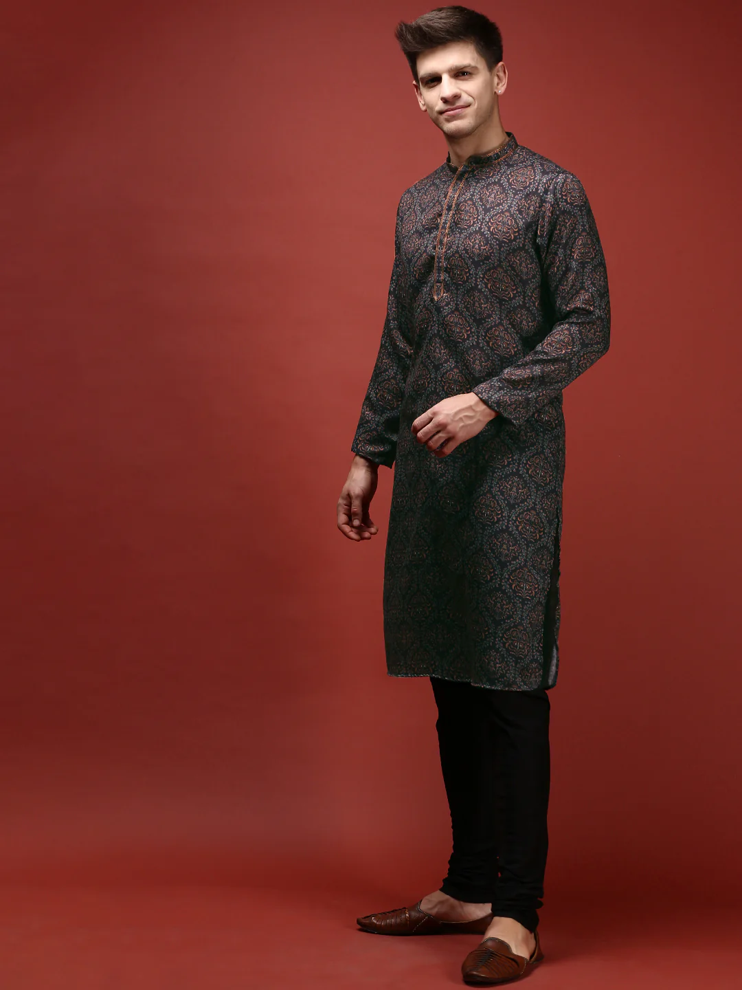 Black Printed Kurta with Contrast Detailing - Image 2