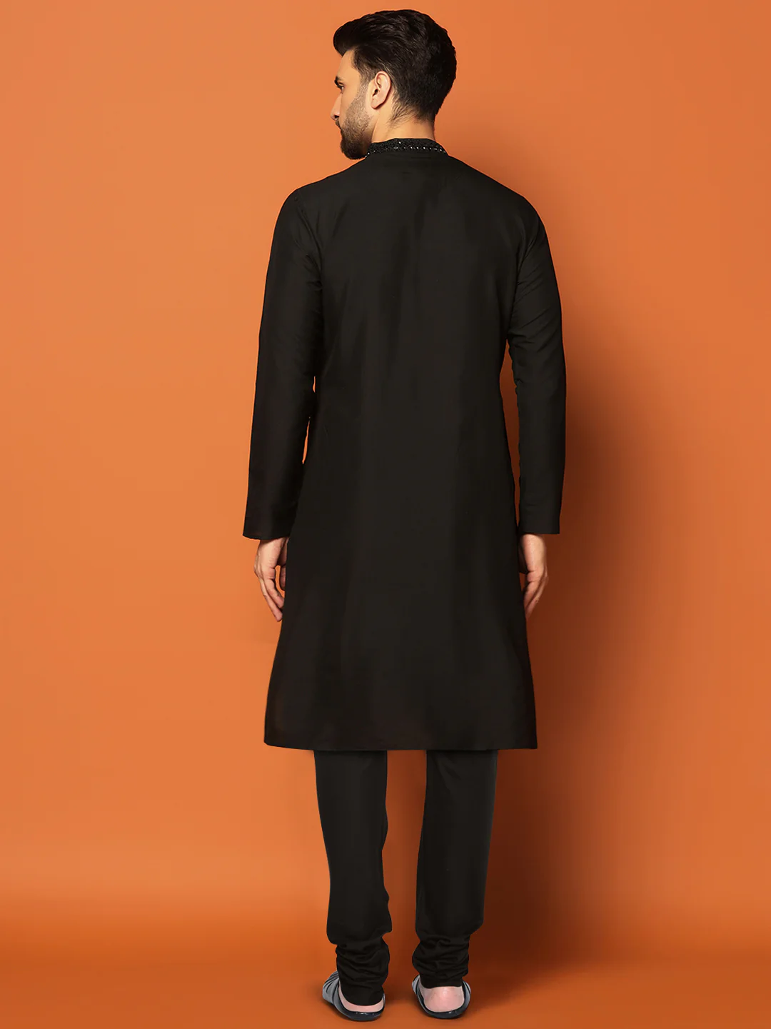 Men Black Mirror Work Elegant Festive Kurta Churidar Set - Image 5